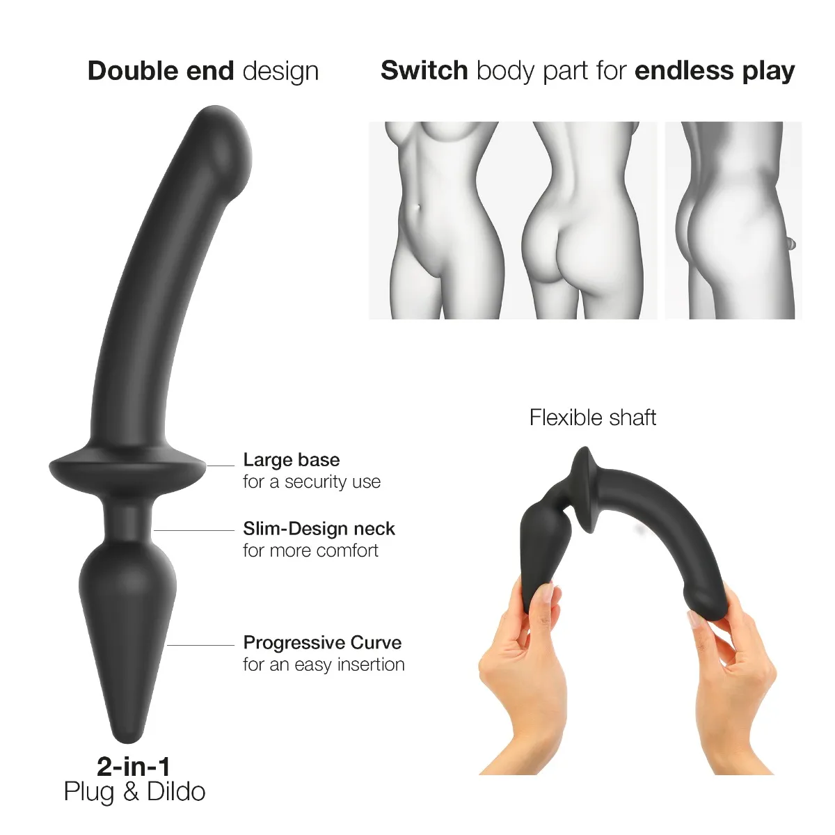 Strap-on-me Switch Plug-in Semi-realistic Dildo - Dildo, Czarny, 17.7 cm