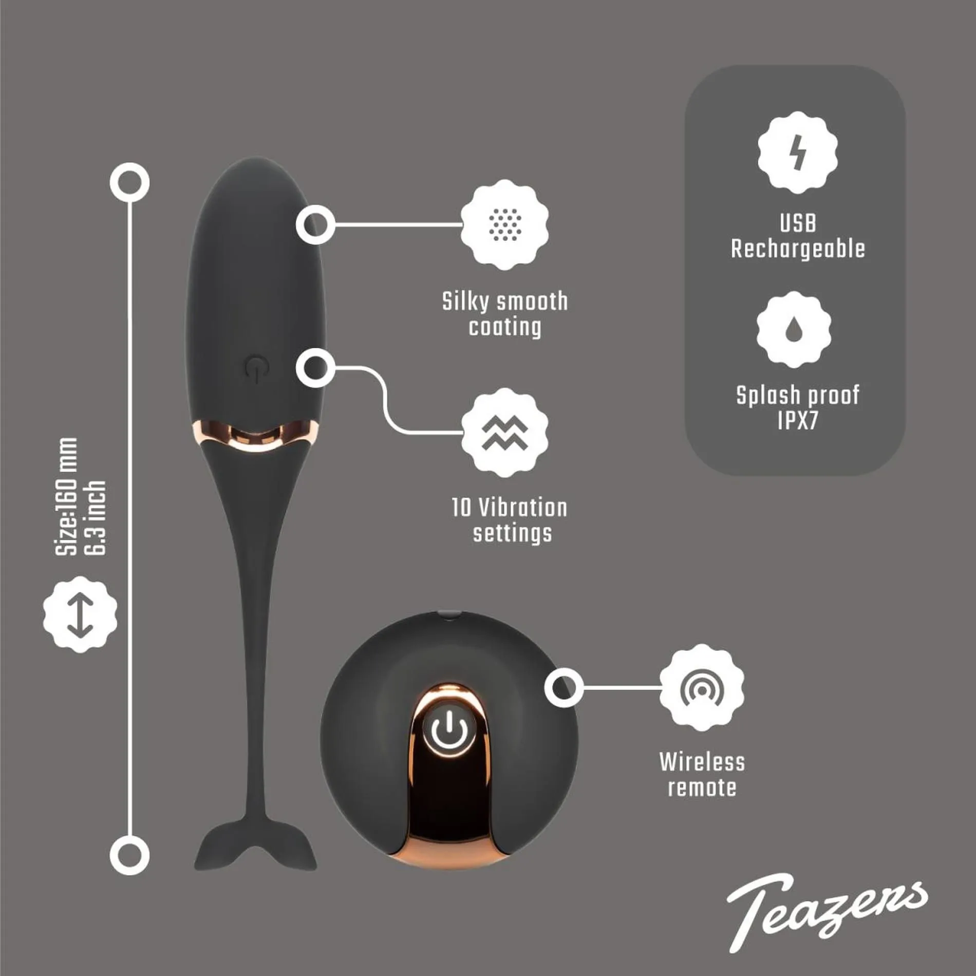 Виброяйцо Teazers Luxurious Vibrating Egg, 16 см (черный)