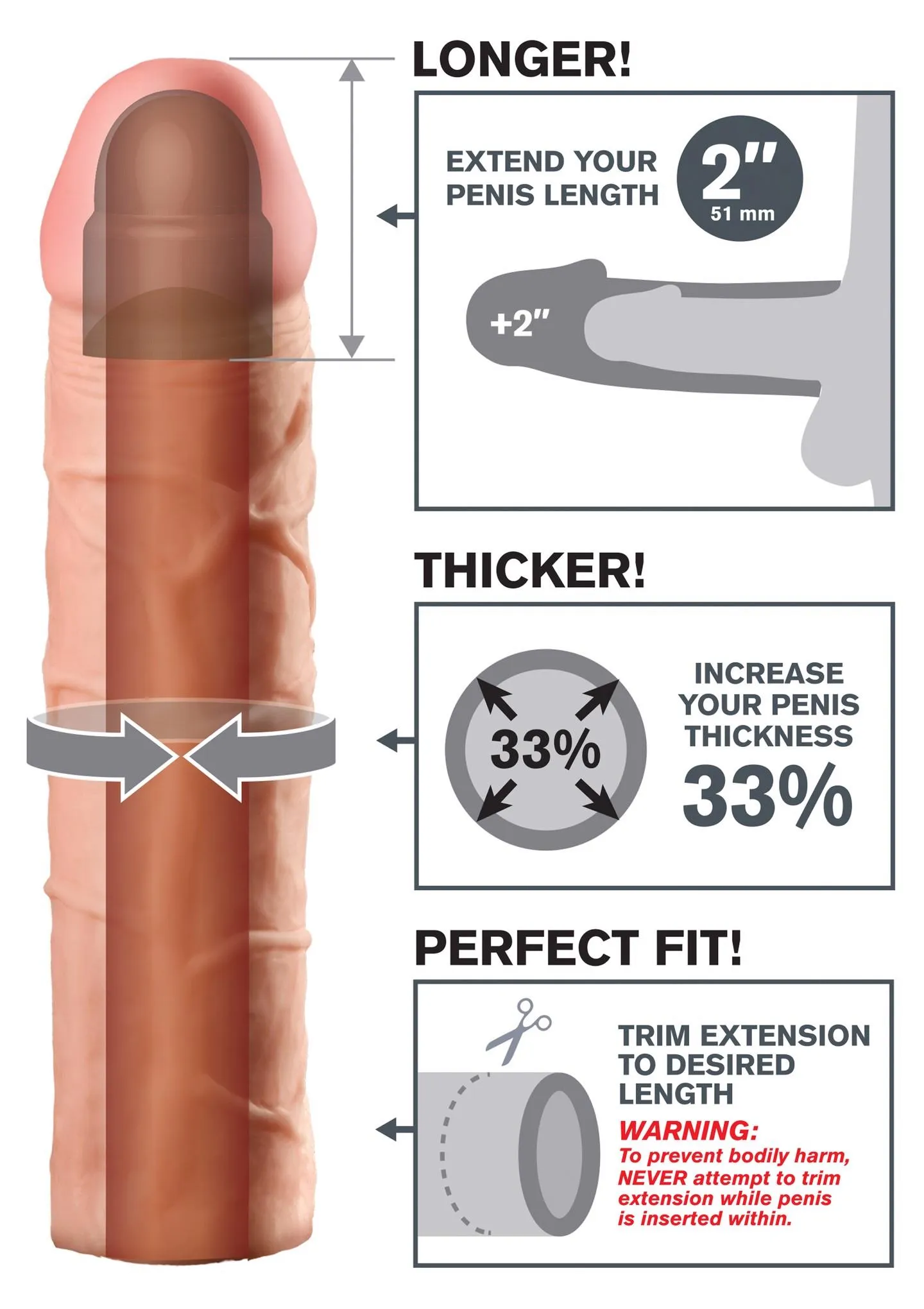 Pipedream Perfect Extension - Nakładka na penisa, W kolorze cielistym, 20 cm