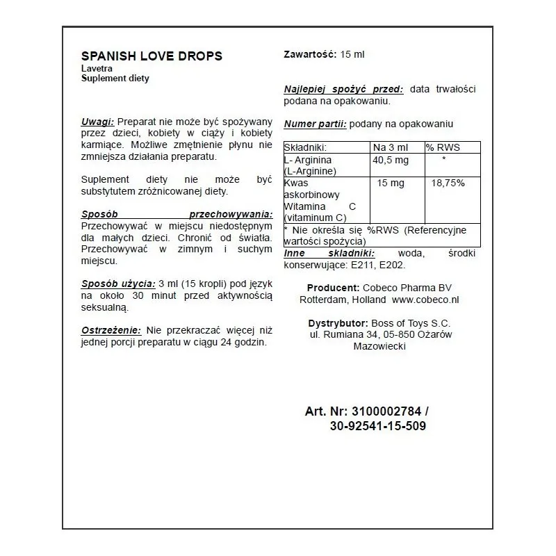 Капли Cobeco Spanish Love Drops Lavetra, 15 мл