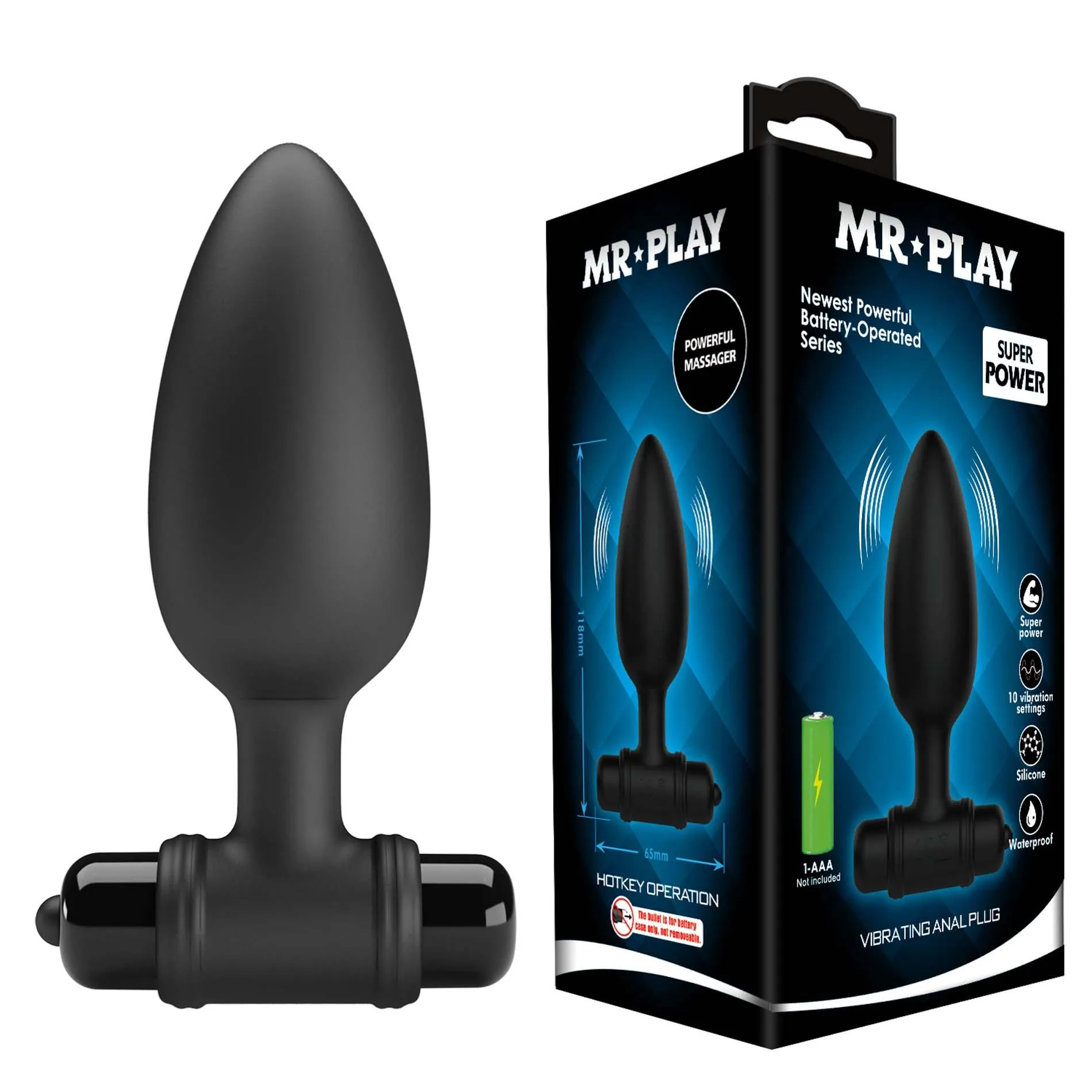 Mr. Play Vibrating Plug - Korek analny, Czarny, 11.8 cm