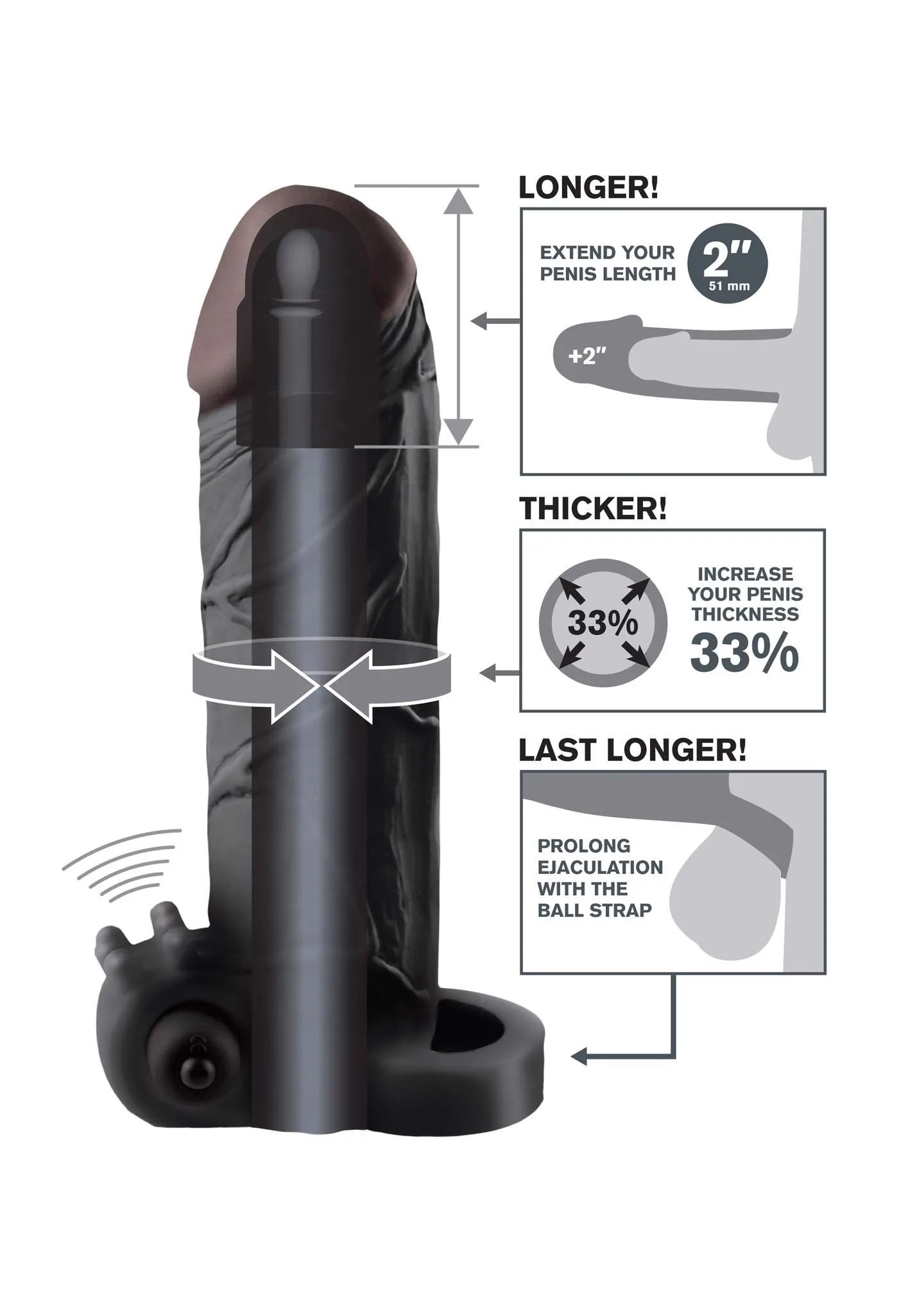 Насадка на пенис Pipedream Vibrating Real Feel 2 Extension, 16,5 см (чёрный)