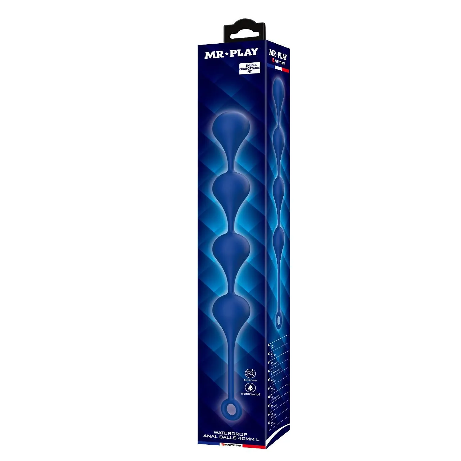 Mr. Play Waterdrop Anal Balls - Łańcuszek analny, Niebieski, 42.6 cm