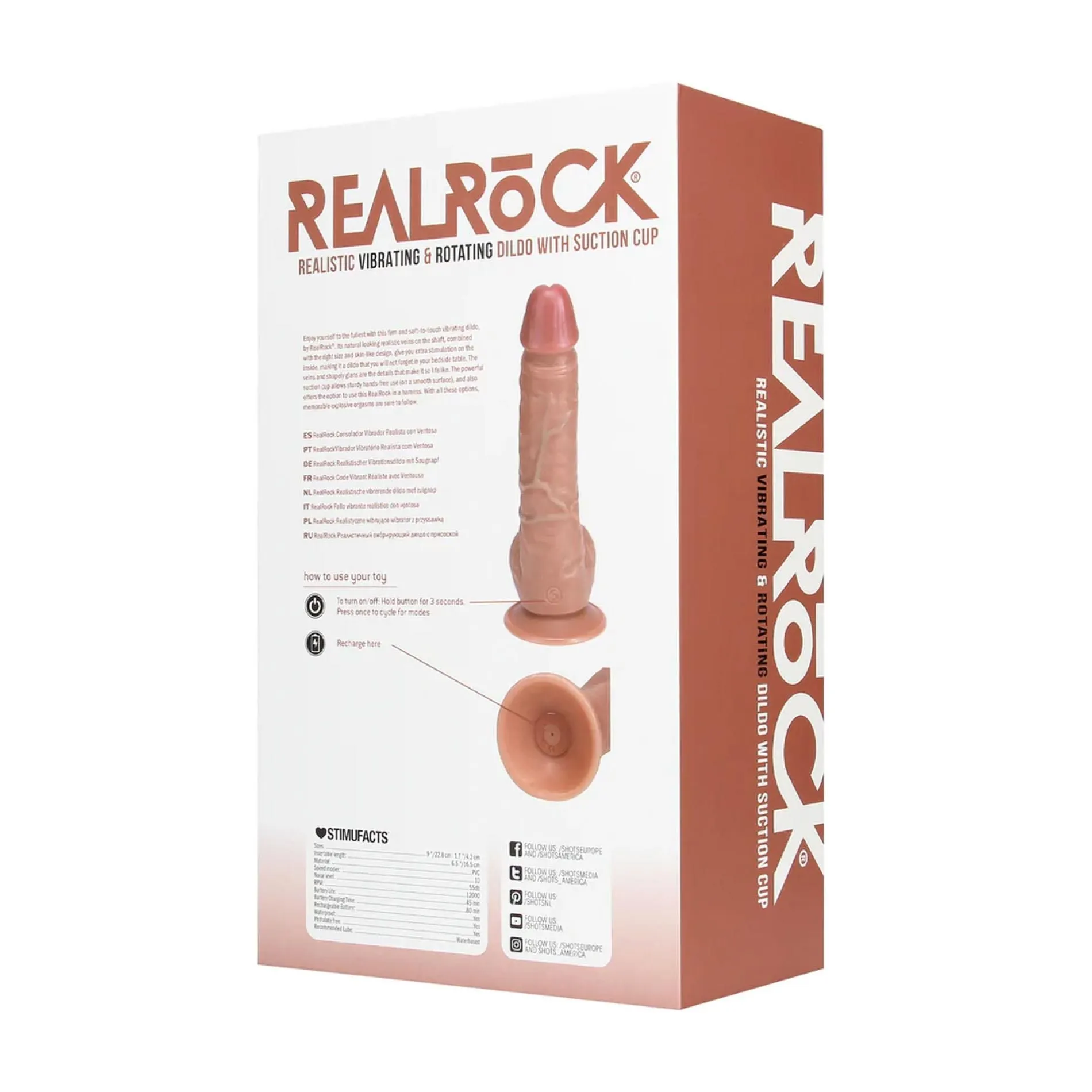 RealRock Rotating Straight Cock with Balls - Wibrator, W kolorze cielistym, 20.5 cm