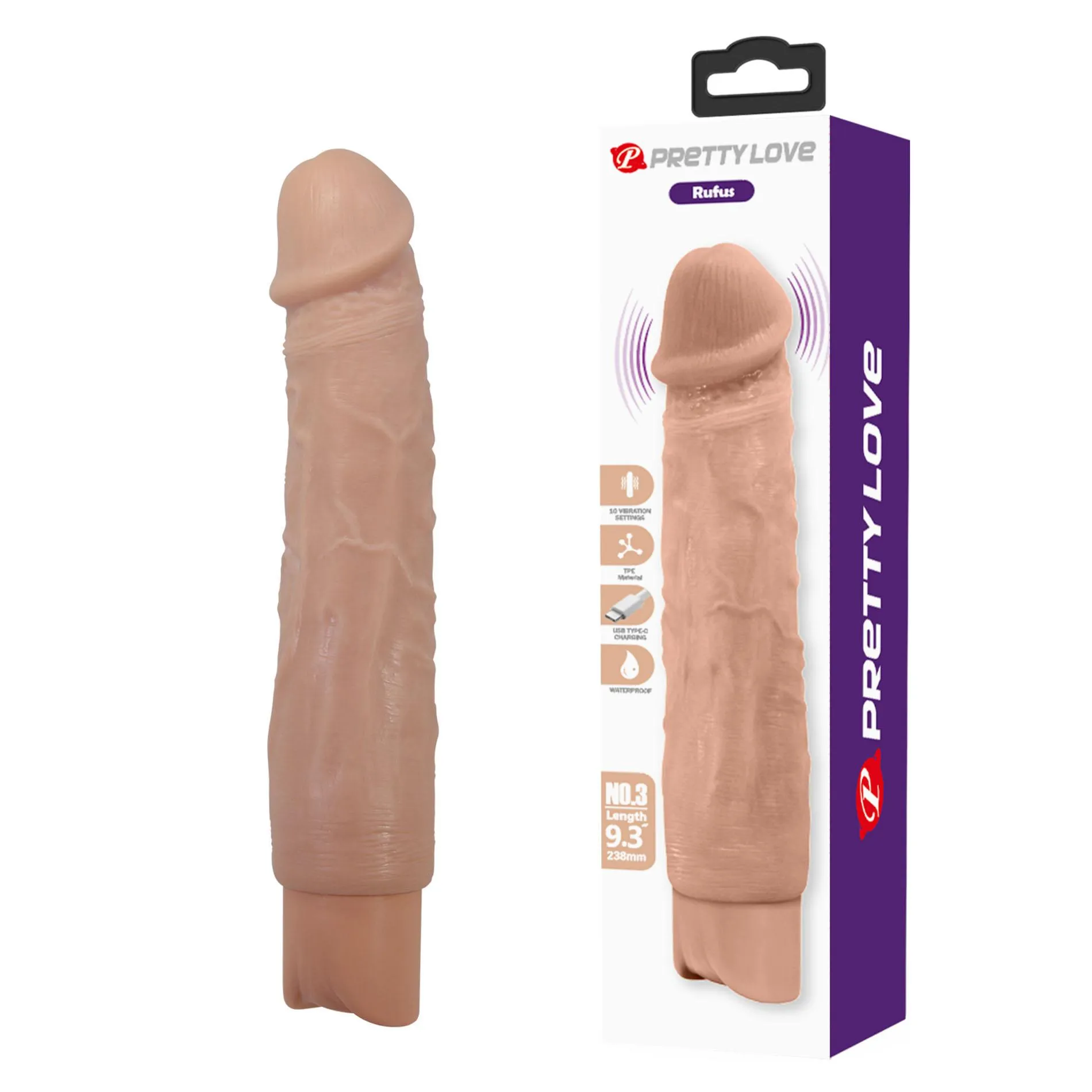 Pretty Love Rufus Realistic - Wibrator, W kolorze cielistym, 23.8 cm