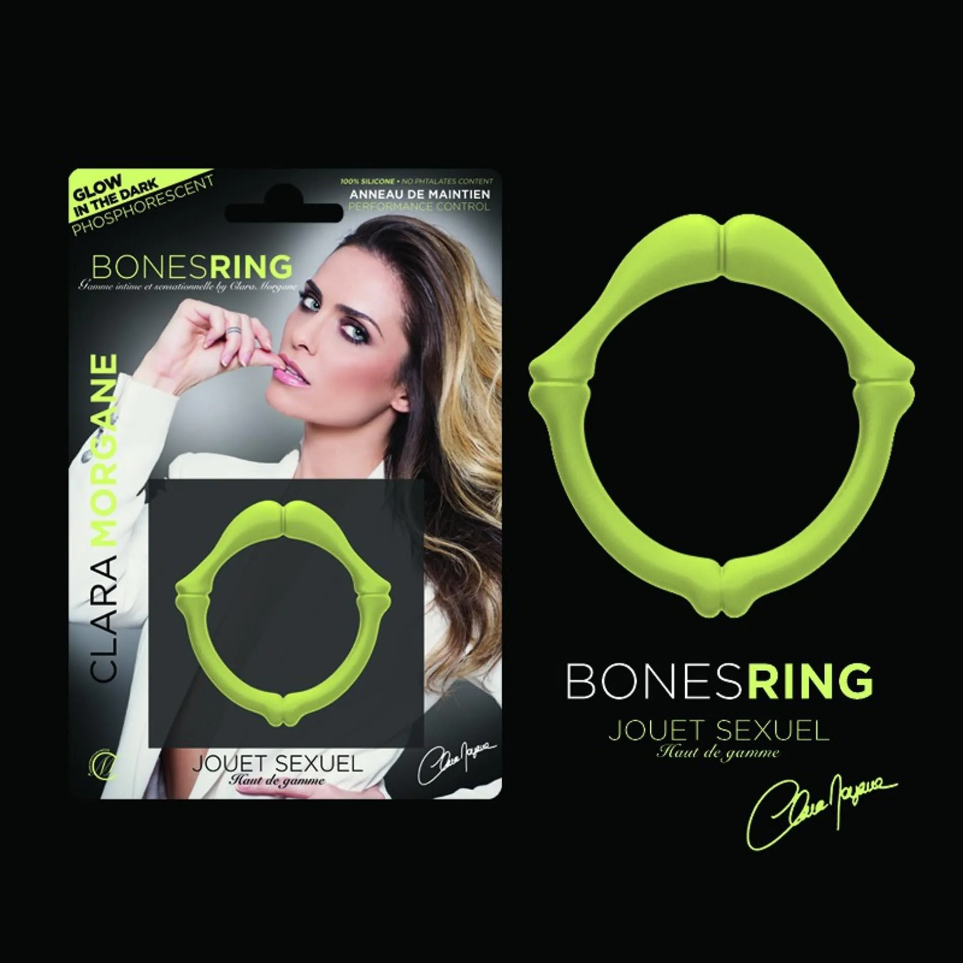 Ерекційне кільце Clara Morgane Bones Ring Phosphorescent, 2.8 см (зелений)