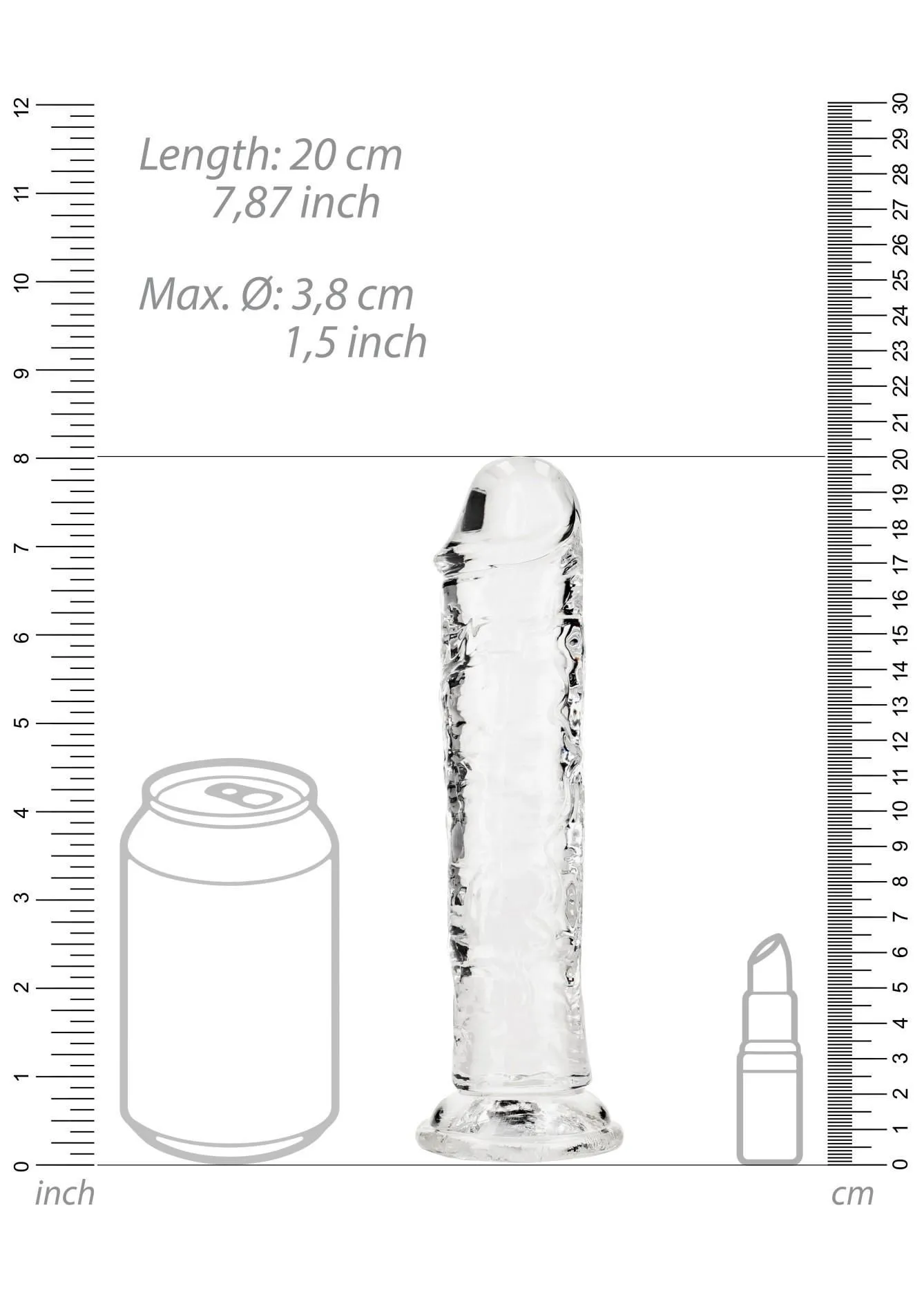 Фалоімітатор RealRock Crystal Clear Realistic Dildo 7'', 20 см (прозорий)