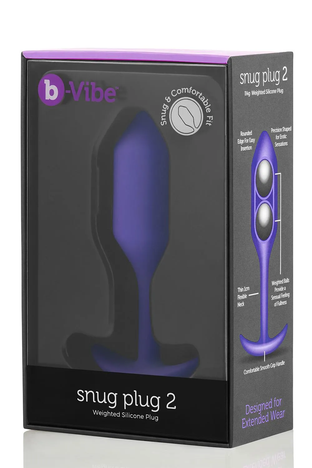 B-Vibe Snug Plug 2 - Korek analny, Fioletowy, 10, 5 cm
