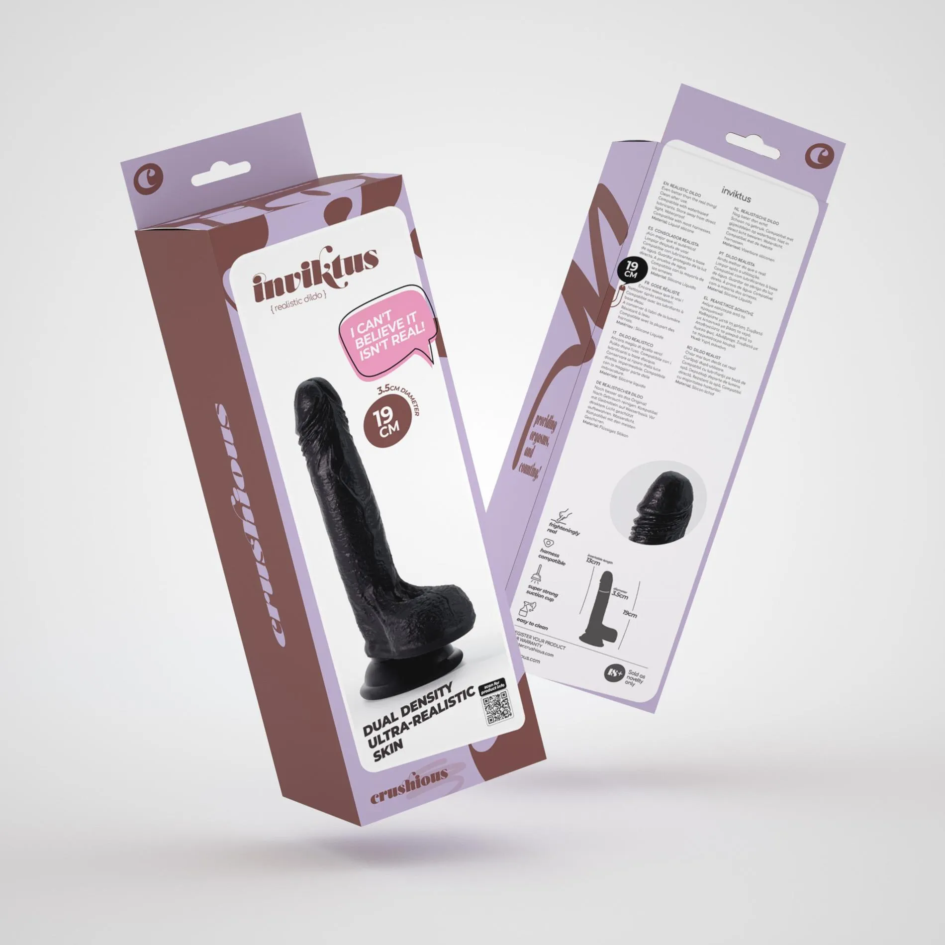 Crushious Inviktus - Dildo, Czarny, 19 cm