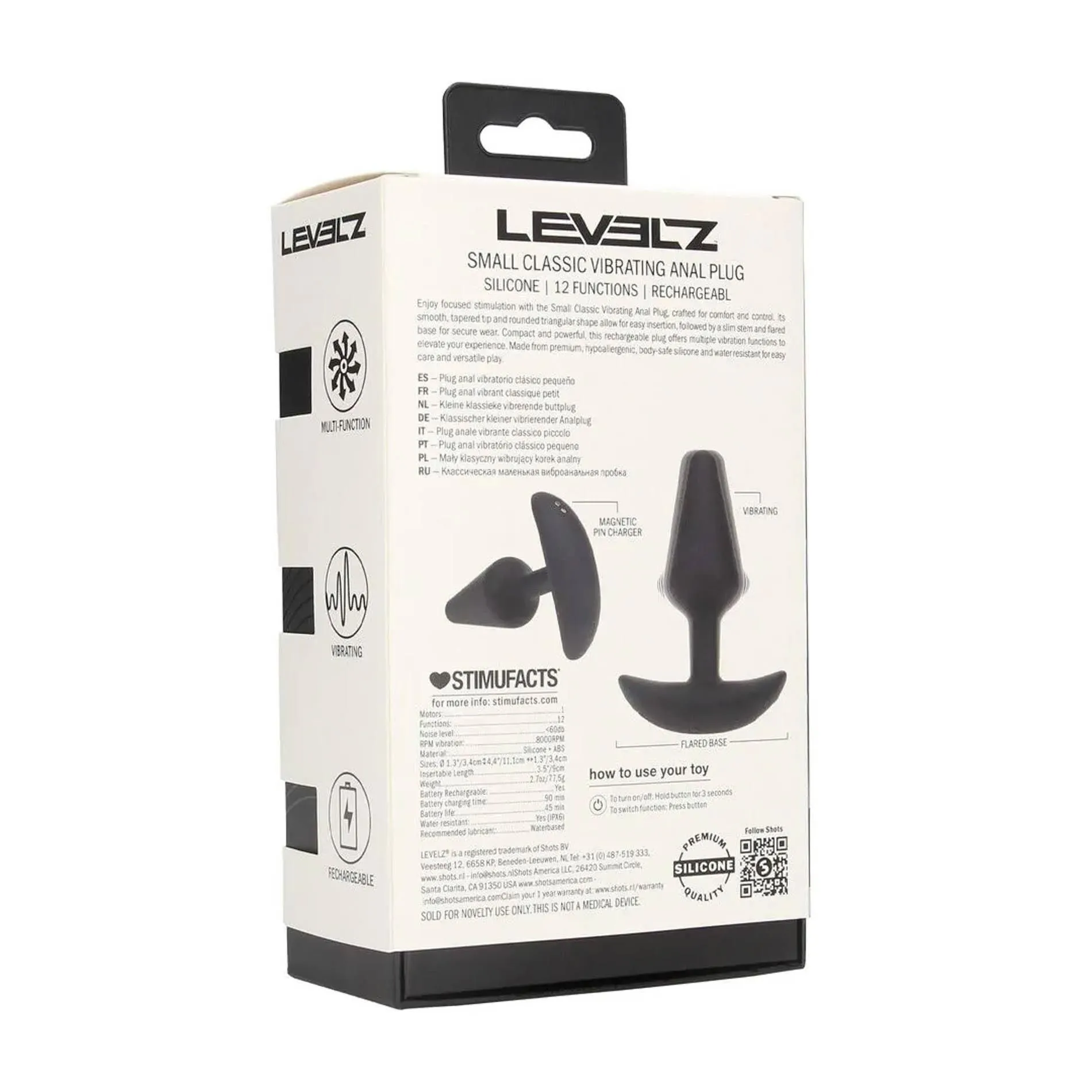 Анальная пробка Levelz Classic Vibrating S, 11.1 см (черный)