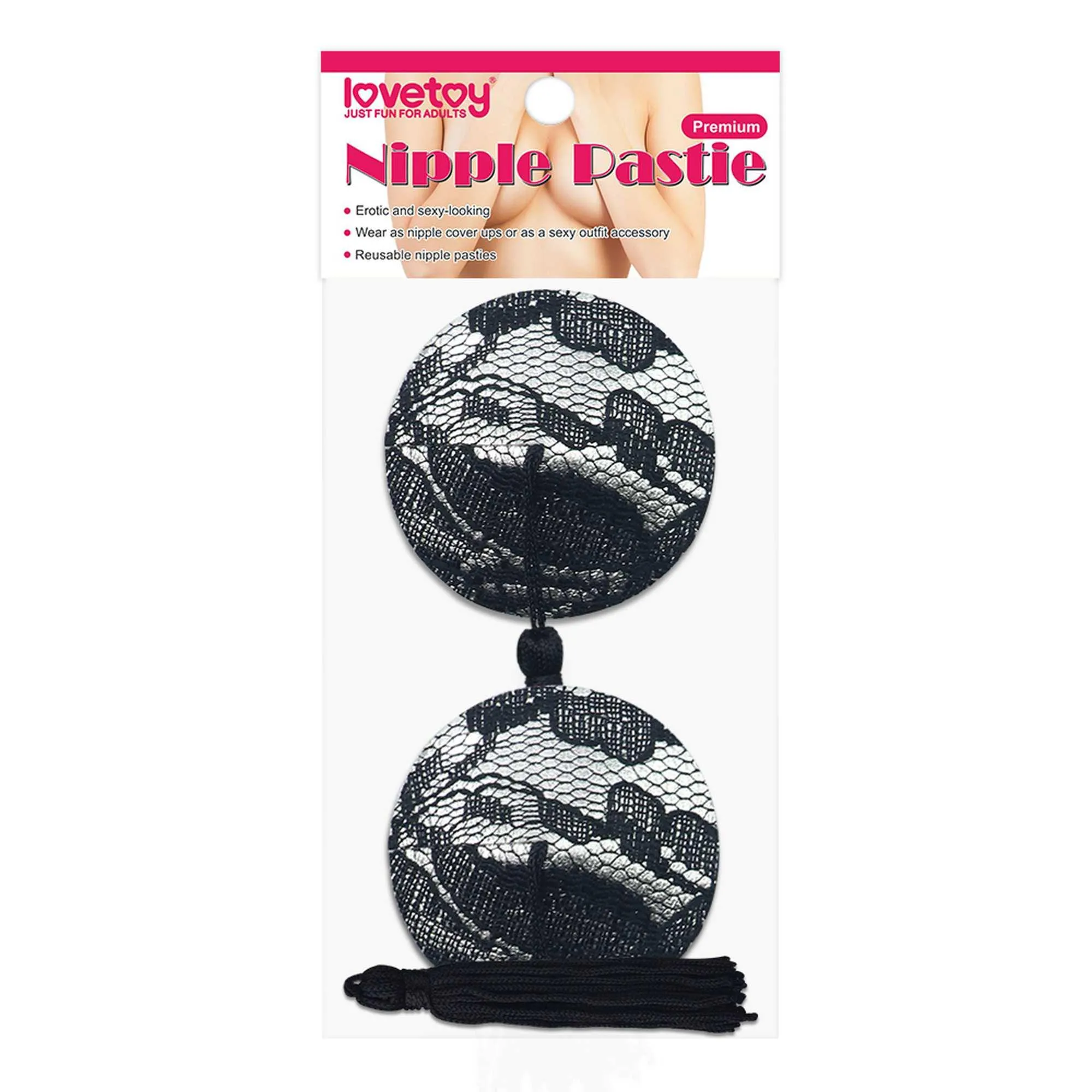 Lovetoy Lace Round Tassel Nipple Pasties - Nakładki na sutki, Czarny