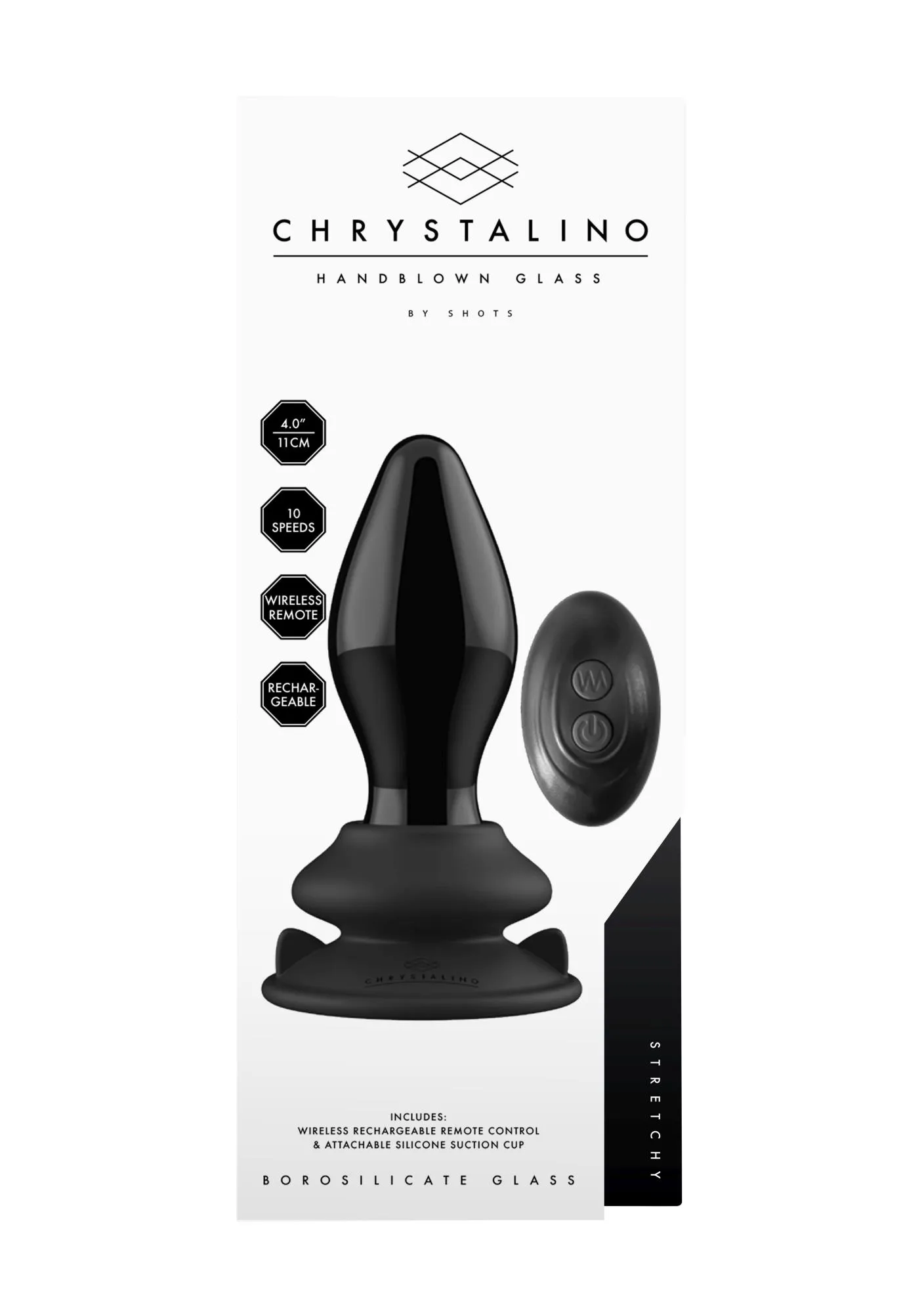 Анальный вибратор Chrystalino Stretchy, 9.5 см (черный)