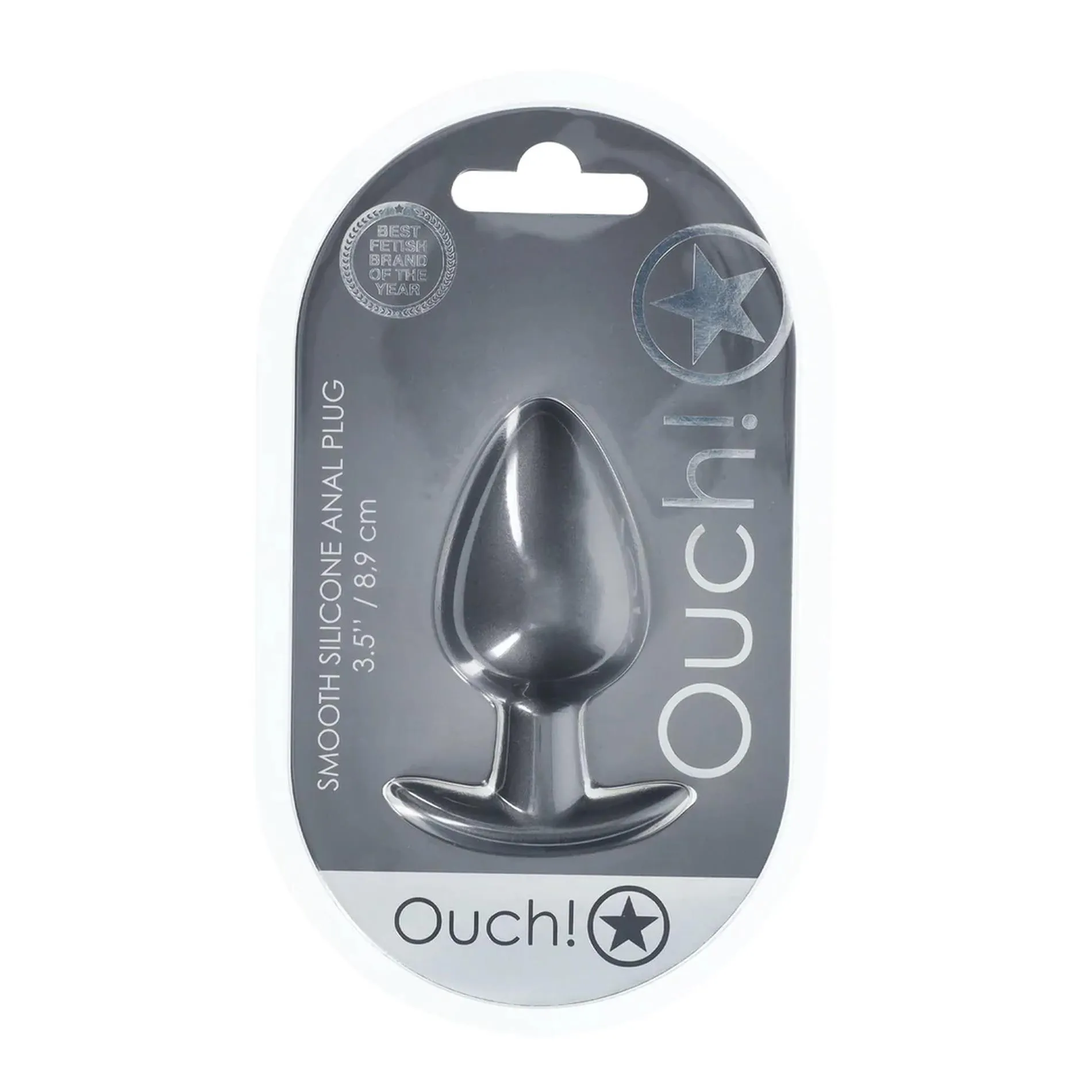 Анальная пробка Ouch! Smooth Anal Plug Metallic L, 8.9 см (серый)