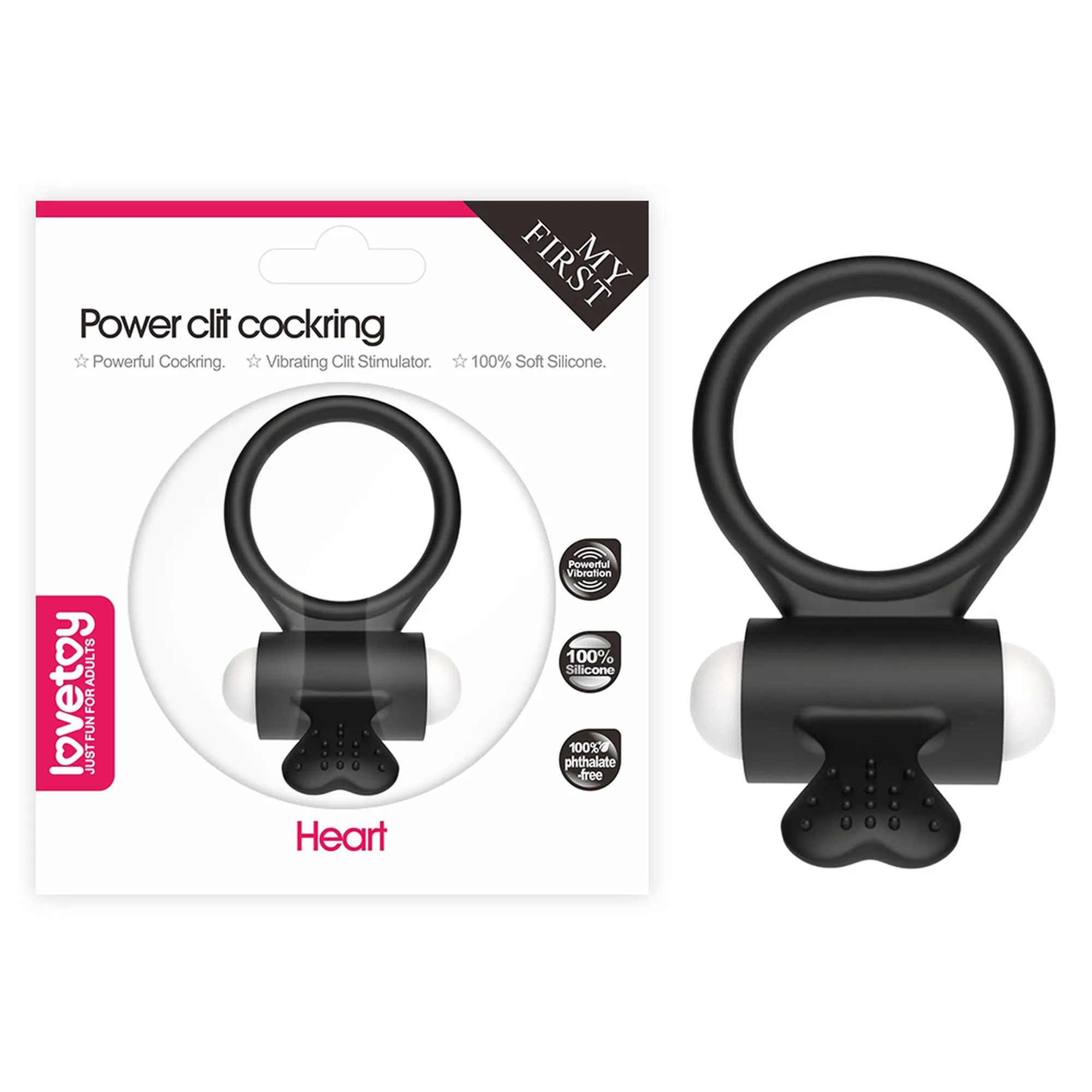 Виброкольцо Power Clit Cockring Heart (черный)