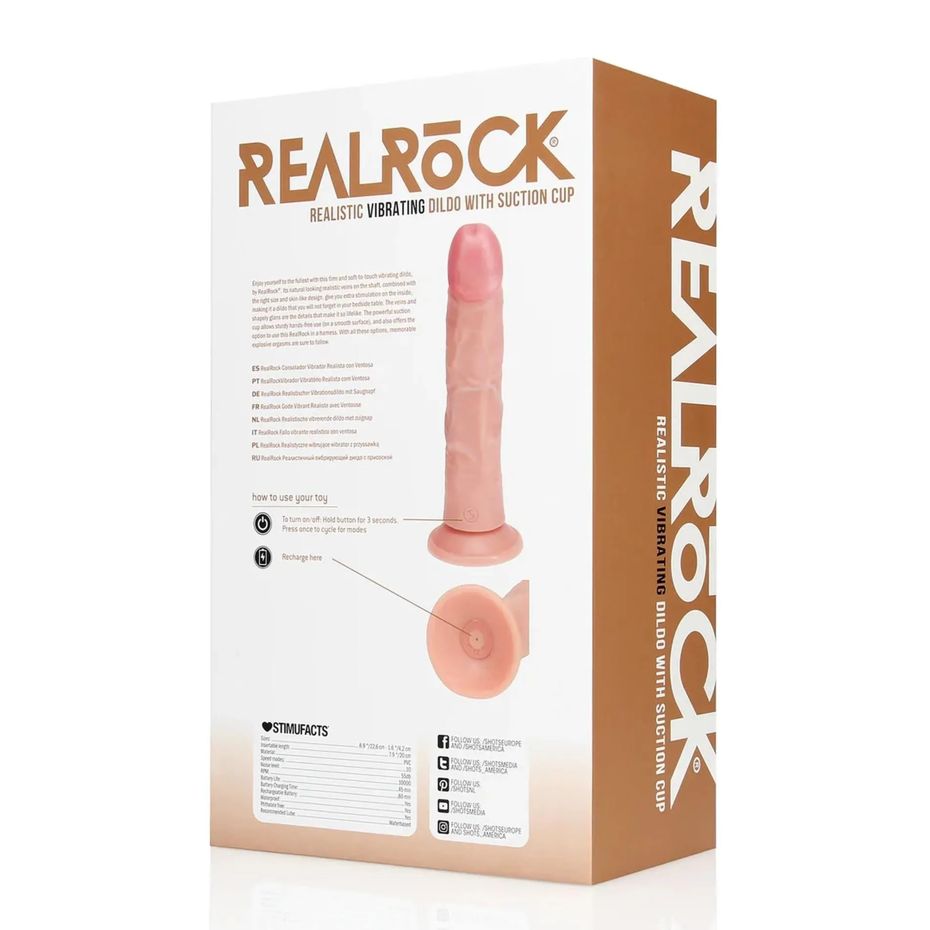 RealRock Regular Curved Cock - Wibrator, W kolorze cielistym, 20.5 cm
