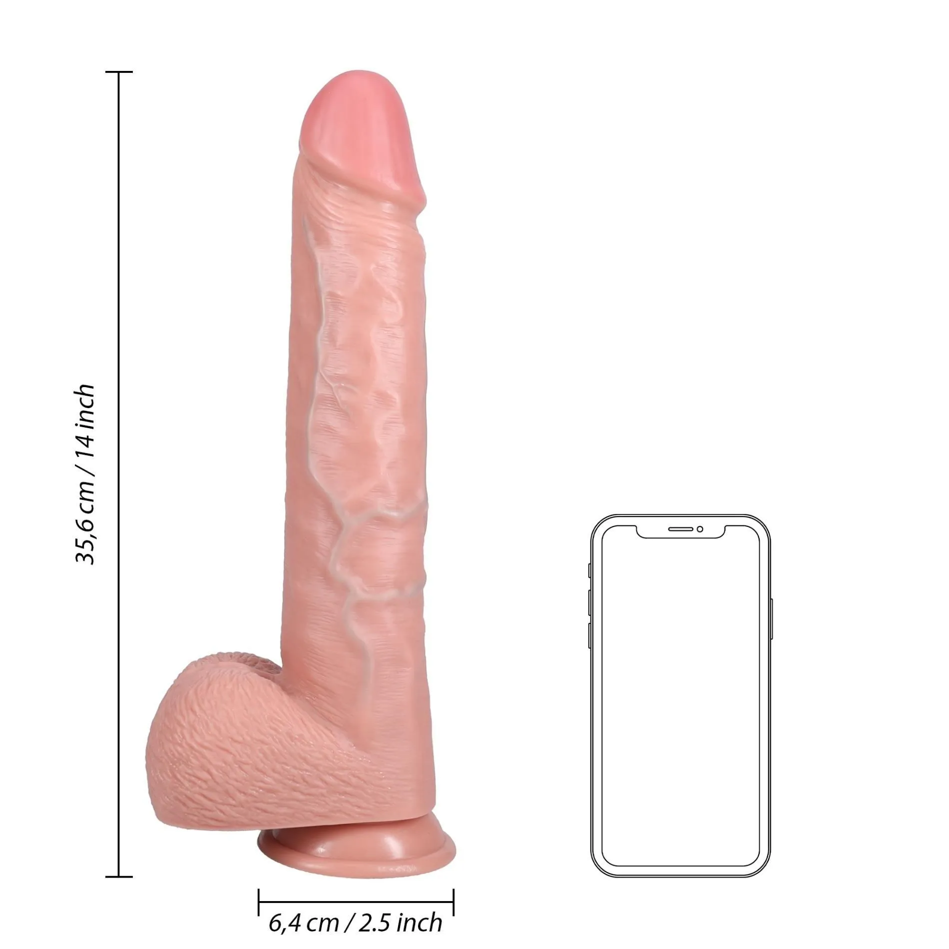 RealRock Extra Long with Balls 14" - Dildo, W kolorze cielistym, 35, 5 cm