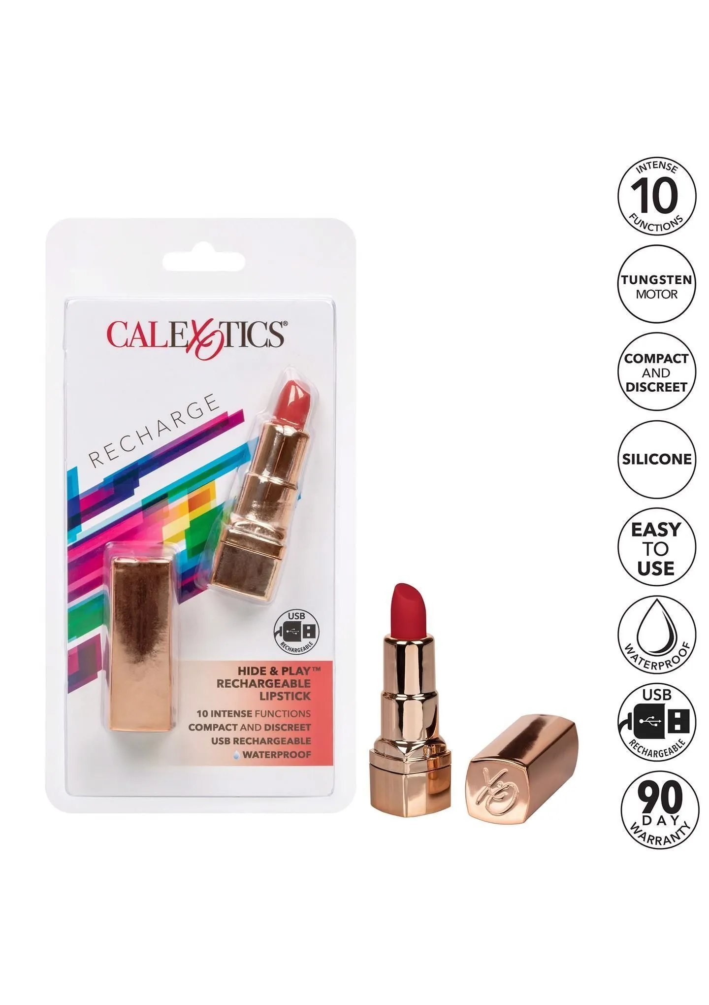 Вібратор для клітора CalExotics Hide & Play Lipstick Recharge, 7,5 см (червоний)
