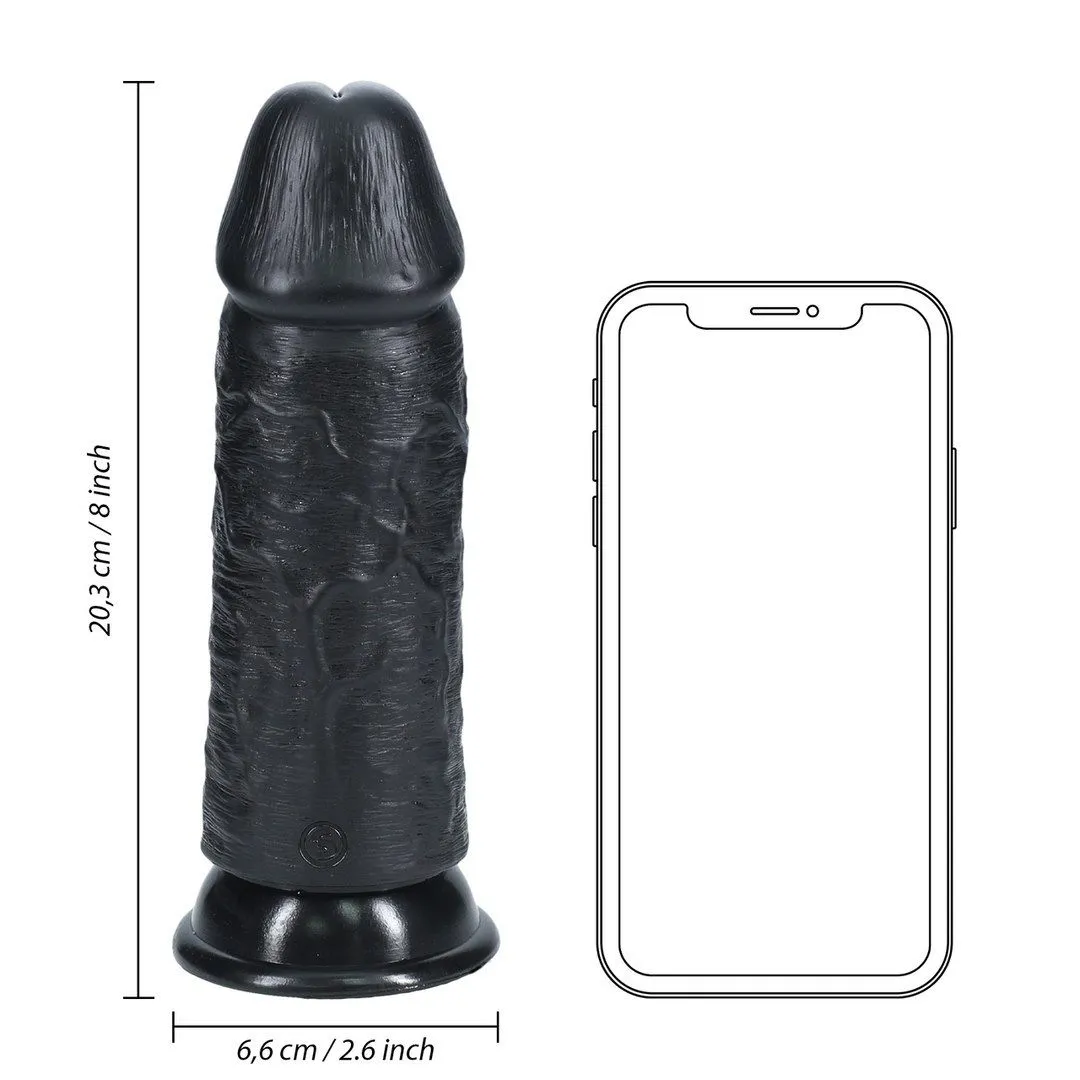 RealRock Extra Thick 8" - Dildo, Czarny, 20.3 cm