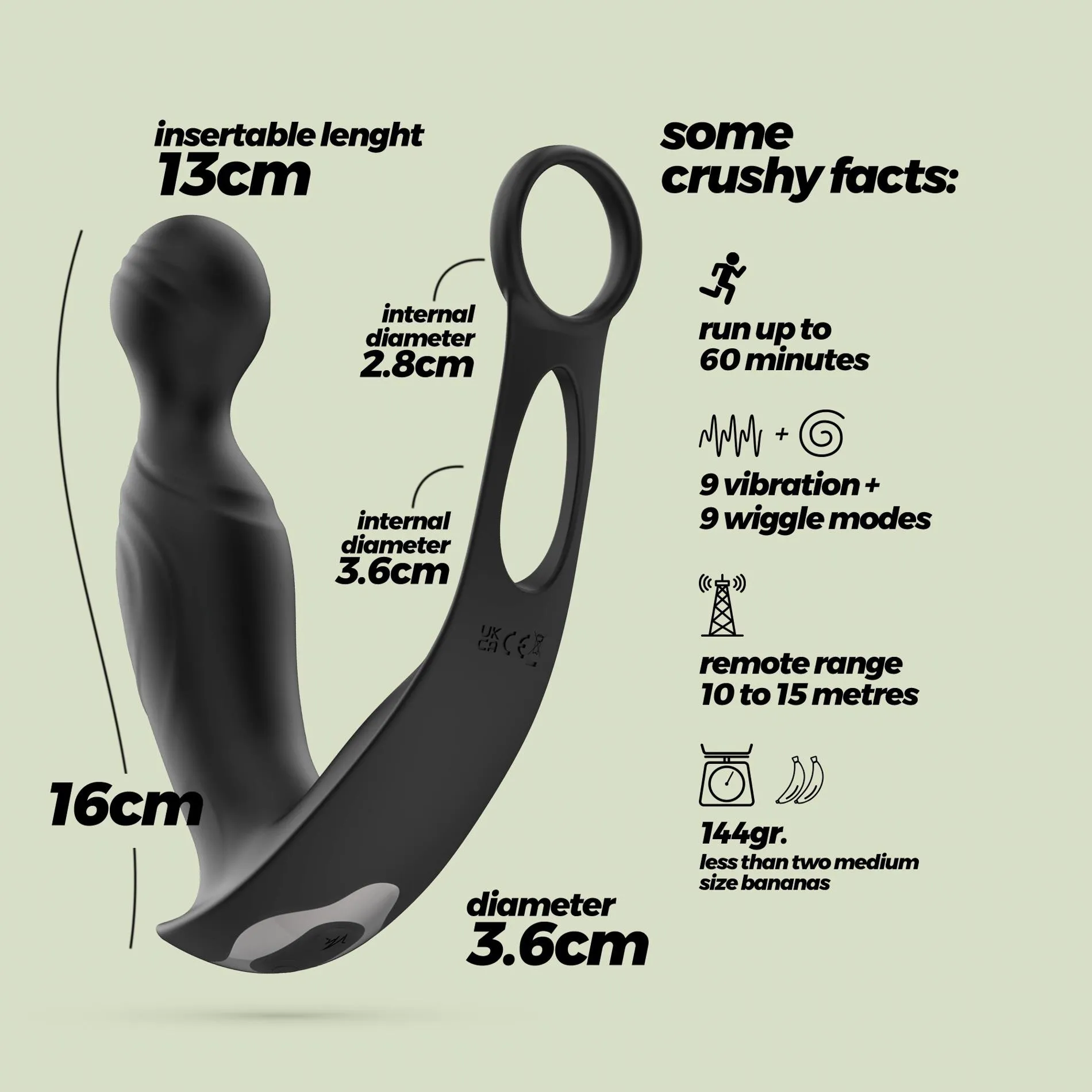 Crushious Flamma - Stymulator prostaty, Czarny, 16 cm