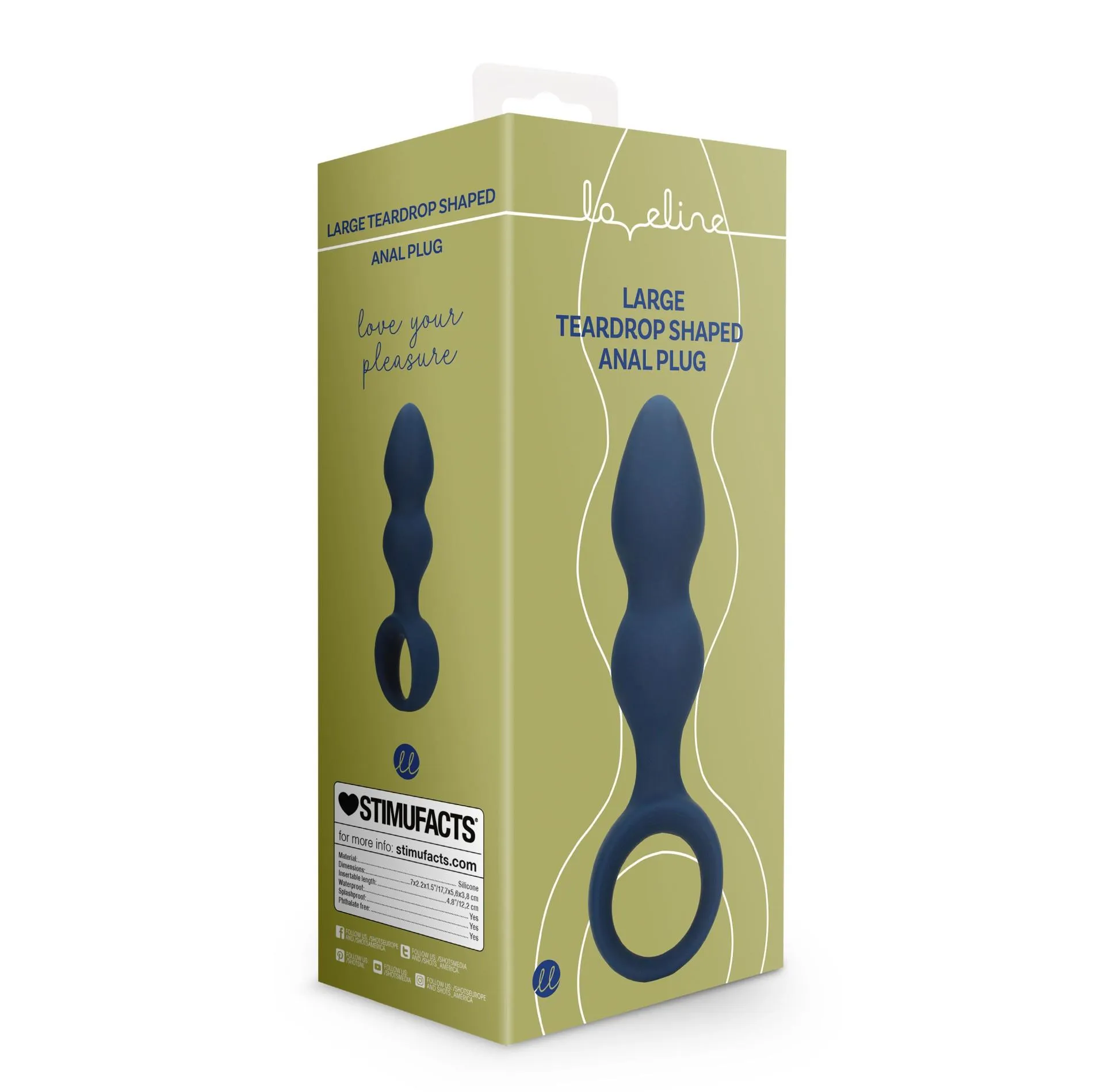 Loveline Anal Plug - Korek analny, Niebieski, 17.7 cm