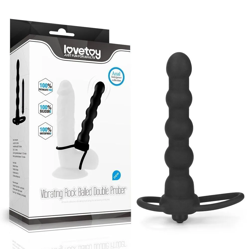 Lovetoy Vibrating Rock Balled Double Prober - Pierścień wibracyjny, Czarny, 13 cm