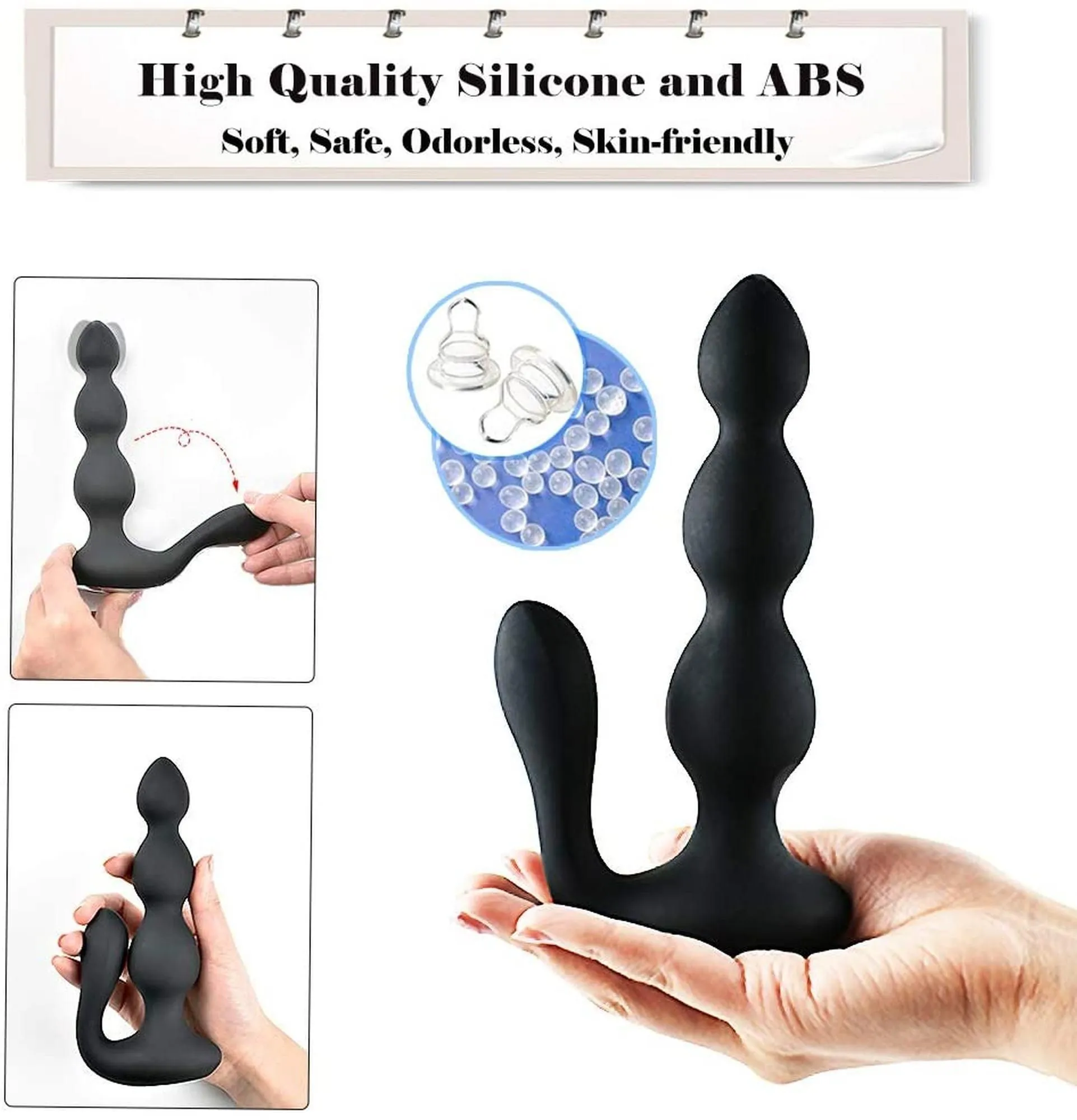B - Series Cute Anal Beads - Korek analny, Czarny, 18 cm