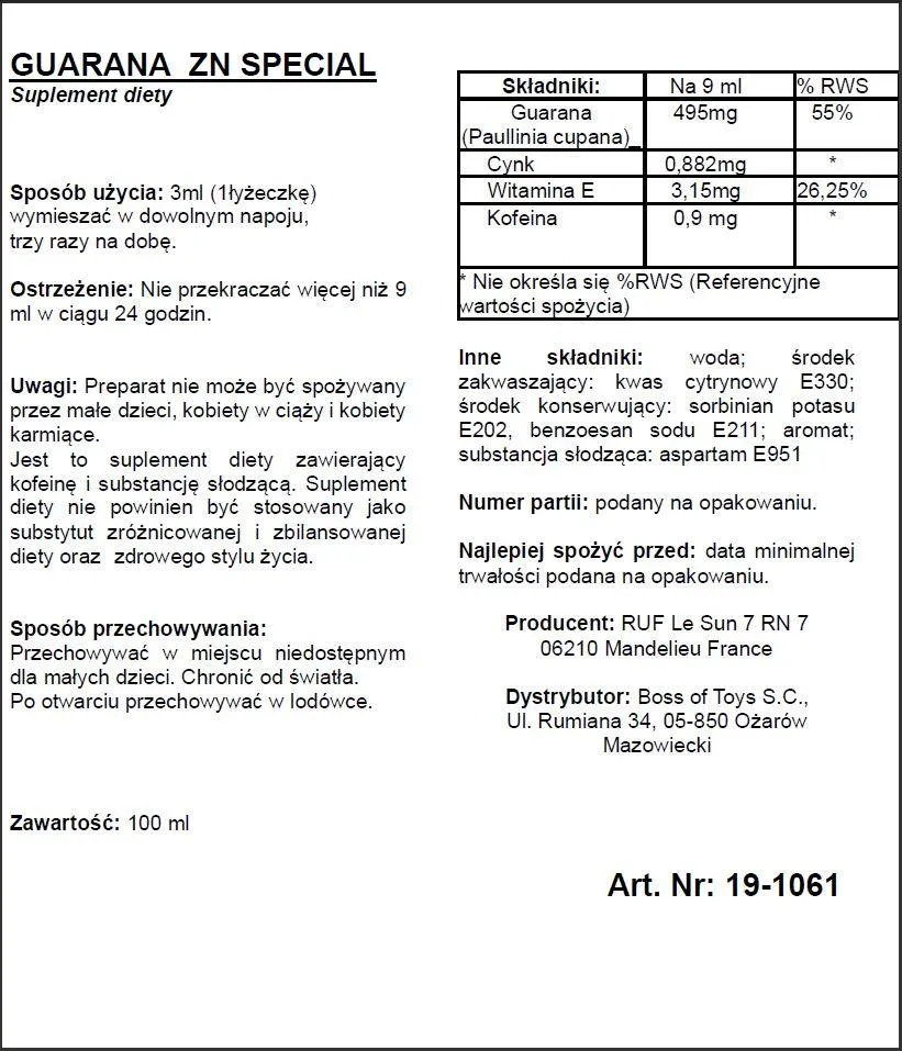 Для эрекции Ruf Guarana ZN, 100 мл