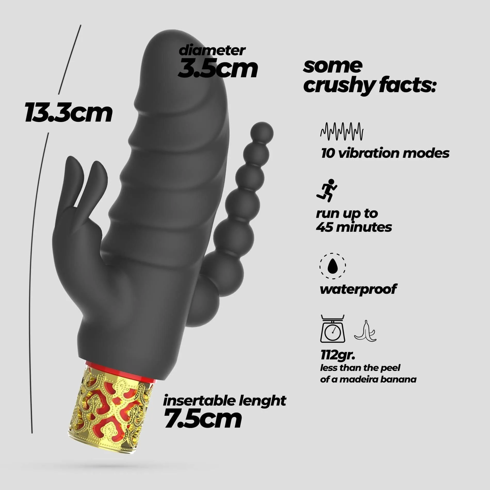Crushious Romanov - Wibrator królik, Czarny, 13.3 cm