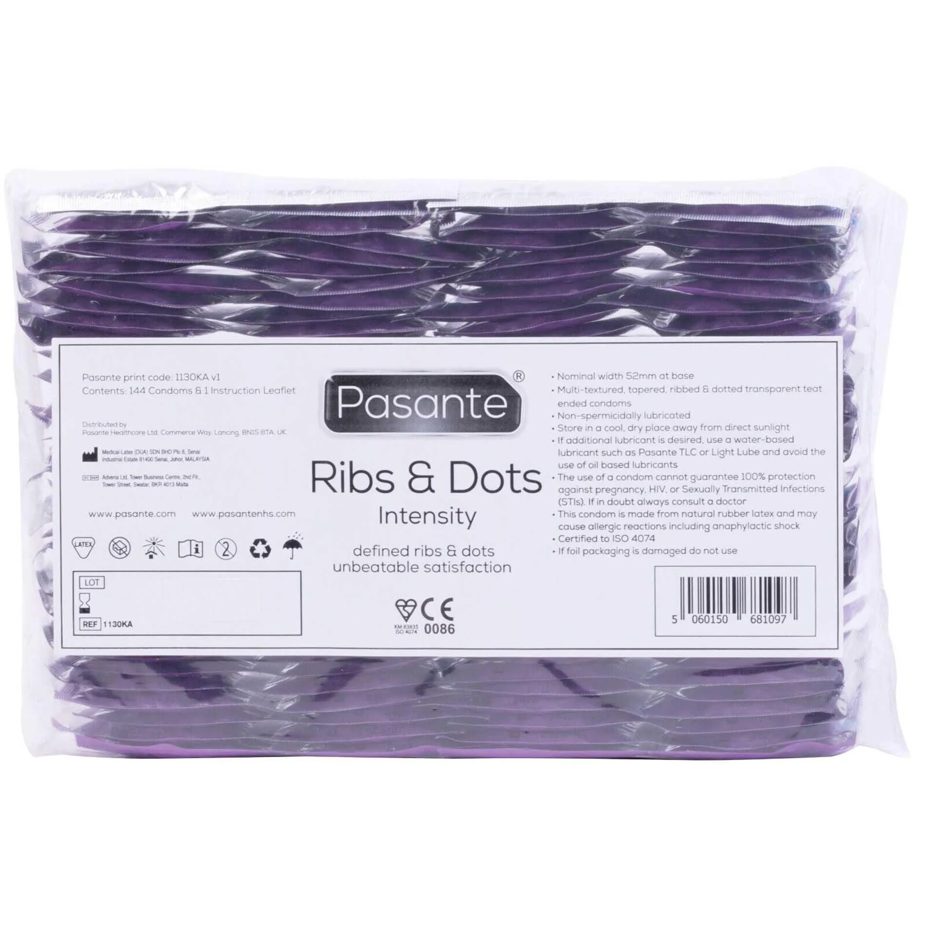 Pasante Ribs & Dots Intensity - Prezerwatywy, Przezroczysty, Bezzapachowy, 19 cm