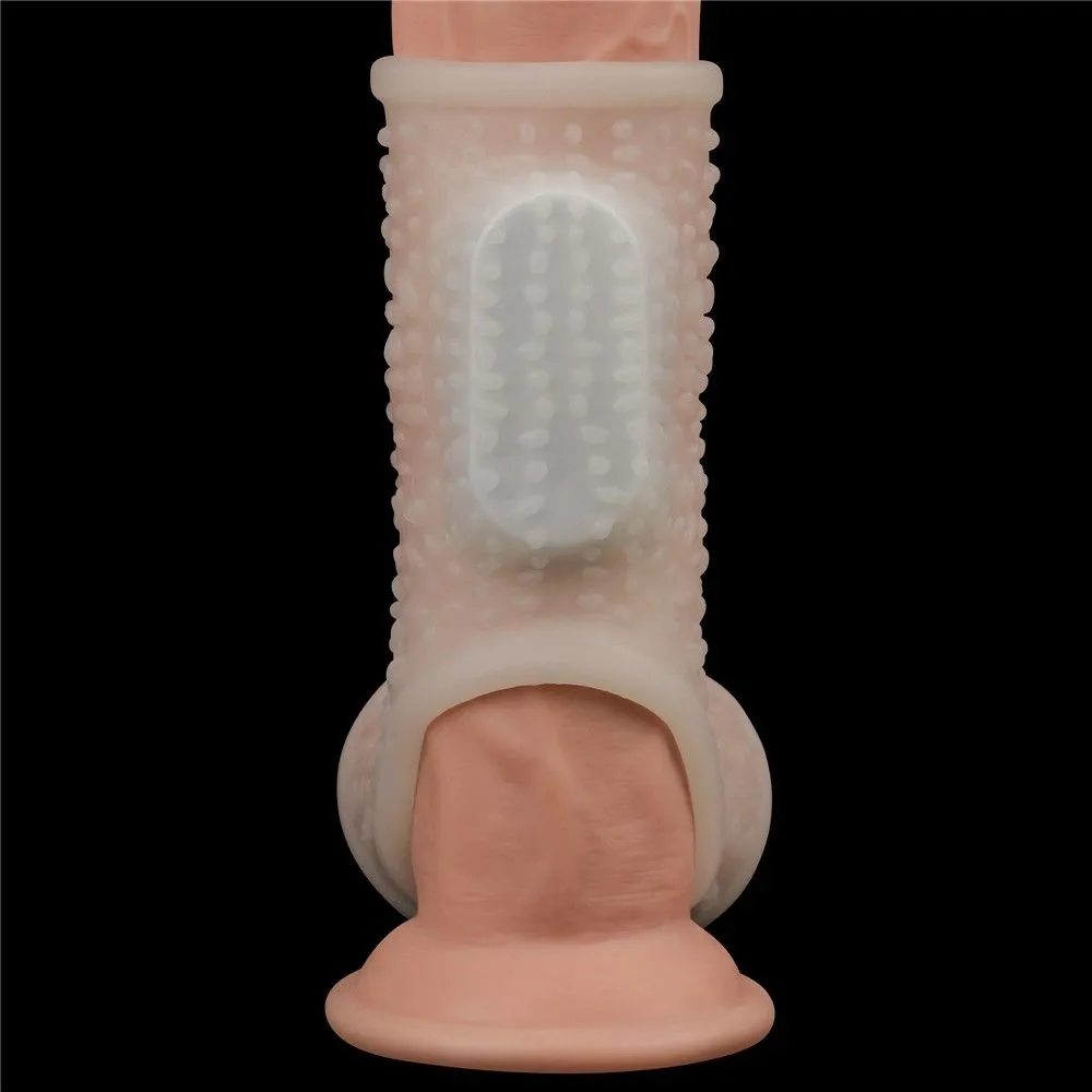 Насадка на пеніс LoveToy Vibrating Drip Knights Ring with Scrotum Sleeve, 13 см (білий)