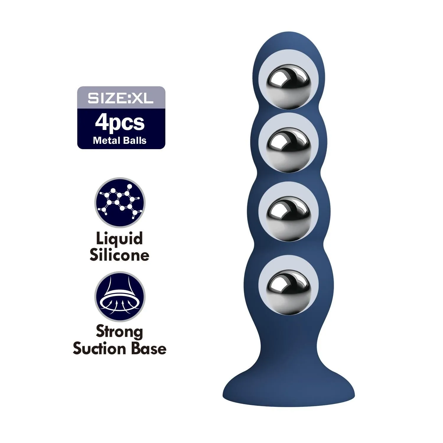 Mr. Play 4 Metal Balls - Korek analny, Niebieski, 16.5 cm