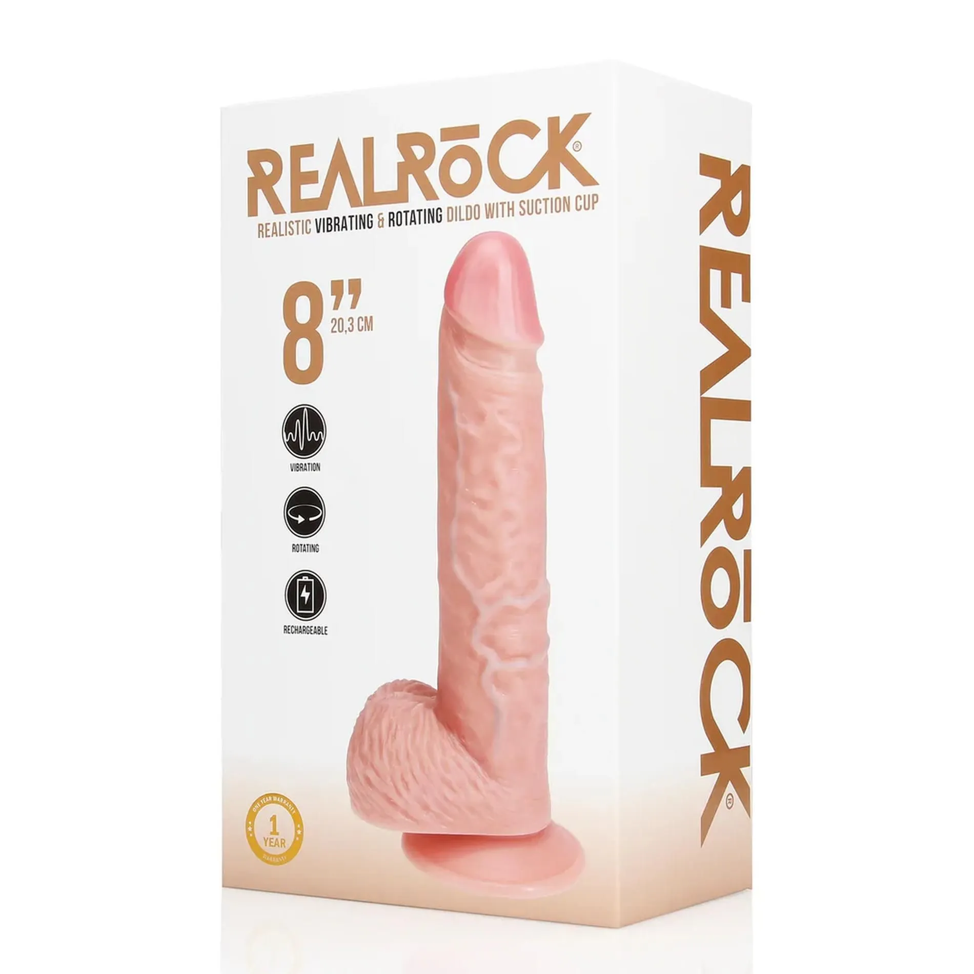 Вибратор RealRock Rotating Straight Cock with Balls 8", 20.5 см (телесный)