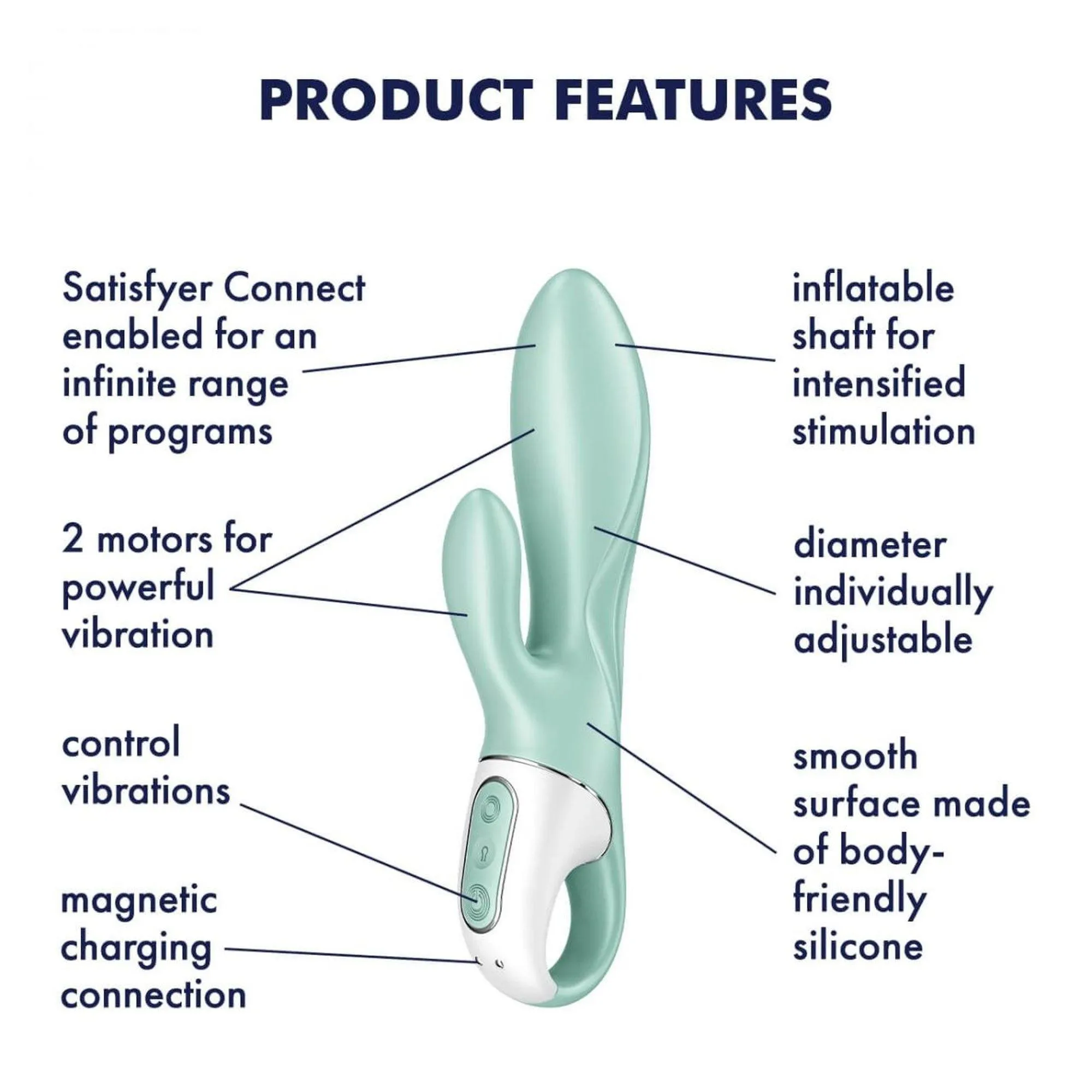 Вибратор-кролик Satisfyer Air Pump Bunny 5+, 21,5х3.6 см (мятный)