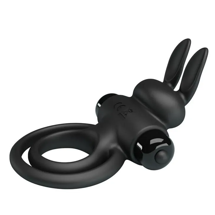 Віброкільце Pretty Love Vibro Penis Ring Bunny III, 9,7 см (чорний)