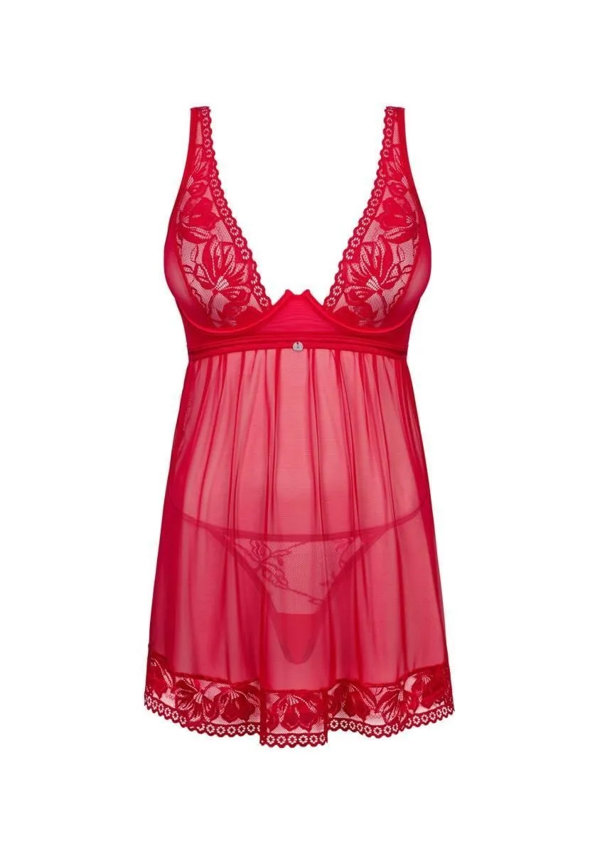 Сексуальный комплект Obsessive Lacelove babydoll & thong, M/L (красный)