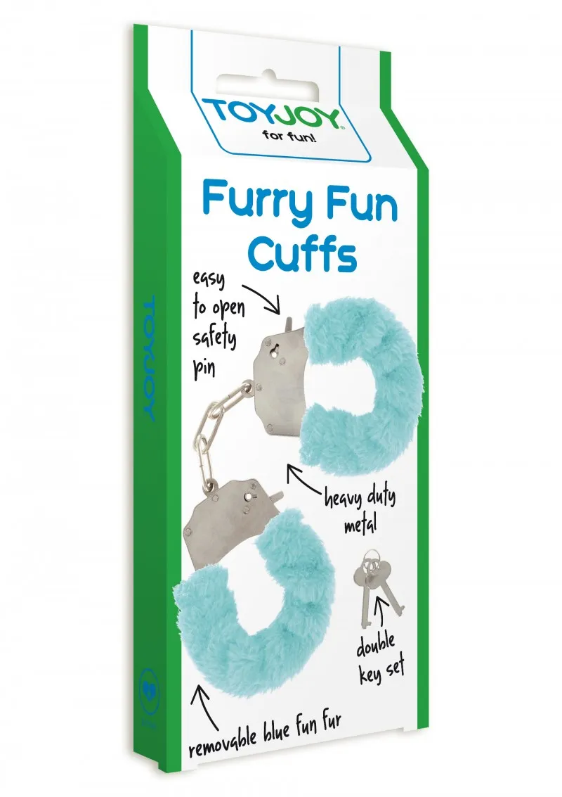 TOYJOY Furry Fun Cuffs - Kajdanki, Niebieski, 28 cm