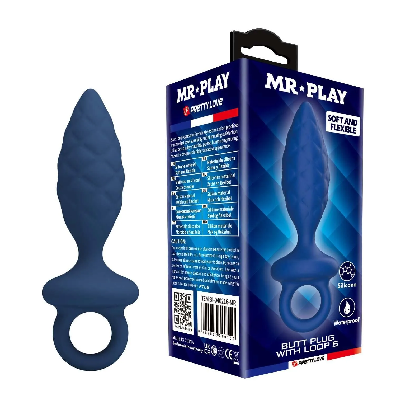 Mr. Play Butt Plug with Loop - Korek analny, Niebieski, 11, 5 cm, S
