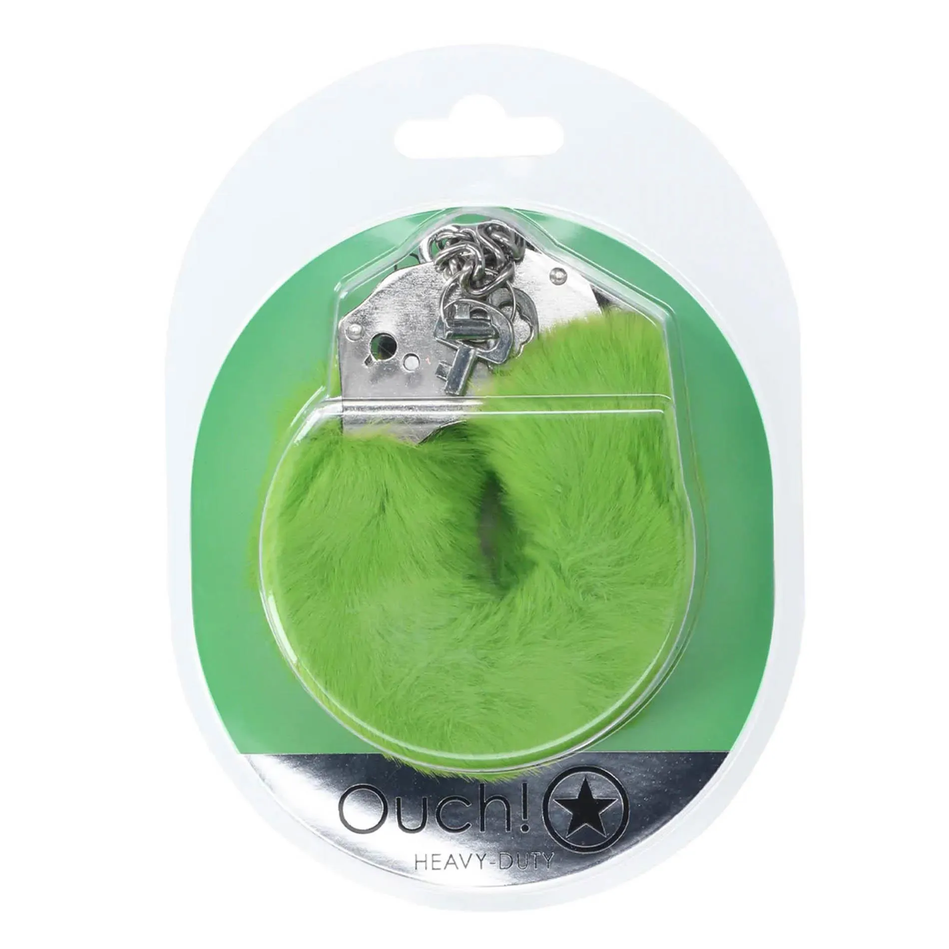 Ouch! Heavy-duty Fluffy Handcuffs - Kajdanki, Zielony, 24 cm