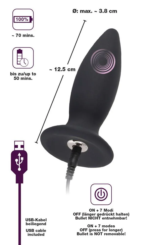 Анальна пробка Black Velvets Rechargeable Plug M, 12,5 см (черный)