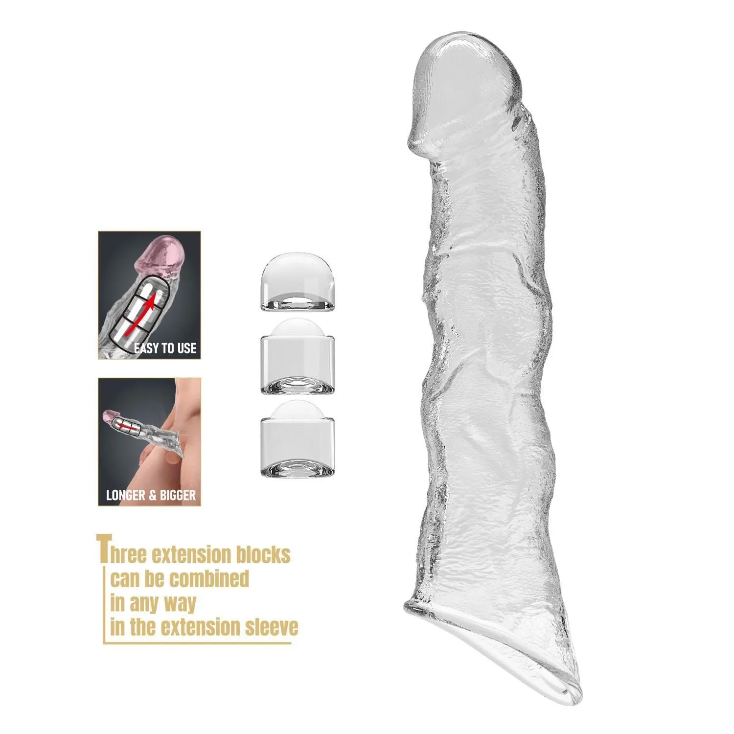 Насадка на пеніс Pretty Love Extension Penis Sleeve Blocks, 28 см (прозорий)