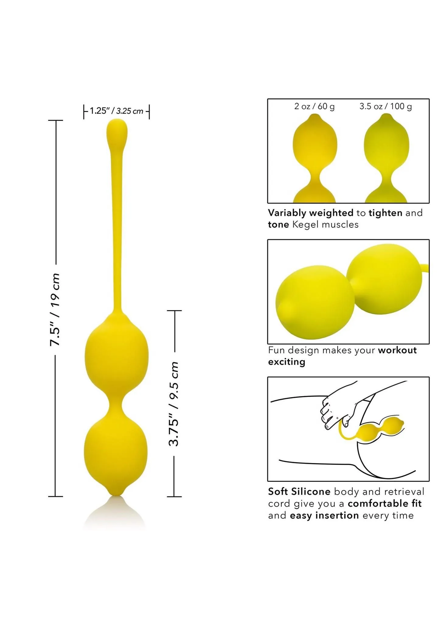 Вагінальні кульки CalExotics Kegel Training Set Lemon, 19 см (жовтий)