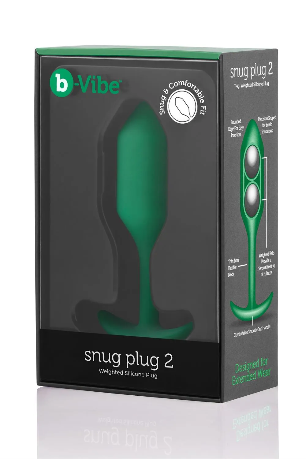 B-Vibe Snug Plug 2 - Korek analny, Zielony, 10, 5 cm