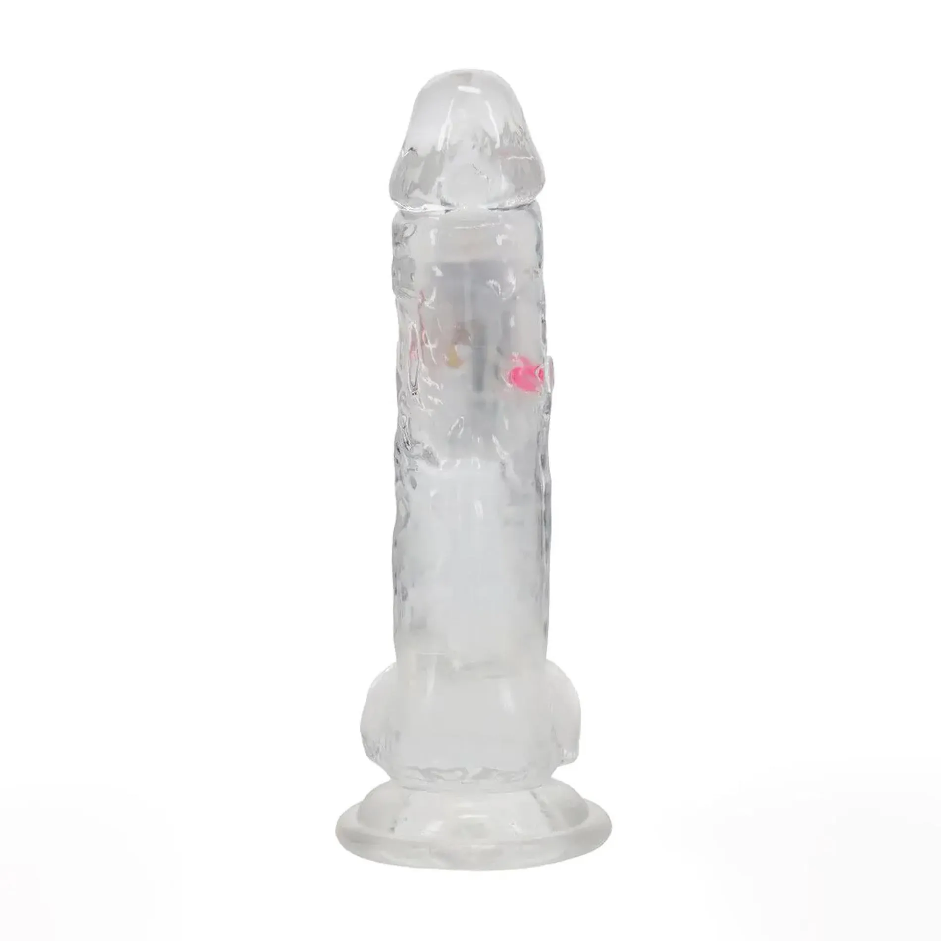 RealRock LED Vibrating Straight Cock with Balls - Dildo, Przezroczysty, 20 cm