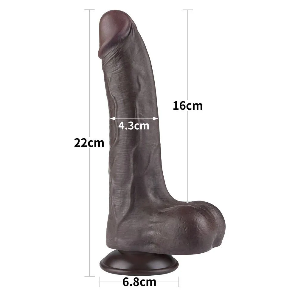 Lovetoy Sliding Skin Dual Layer Dong - Dildo, Czarny, 21.5 cm