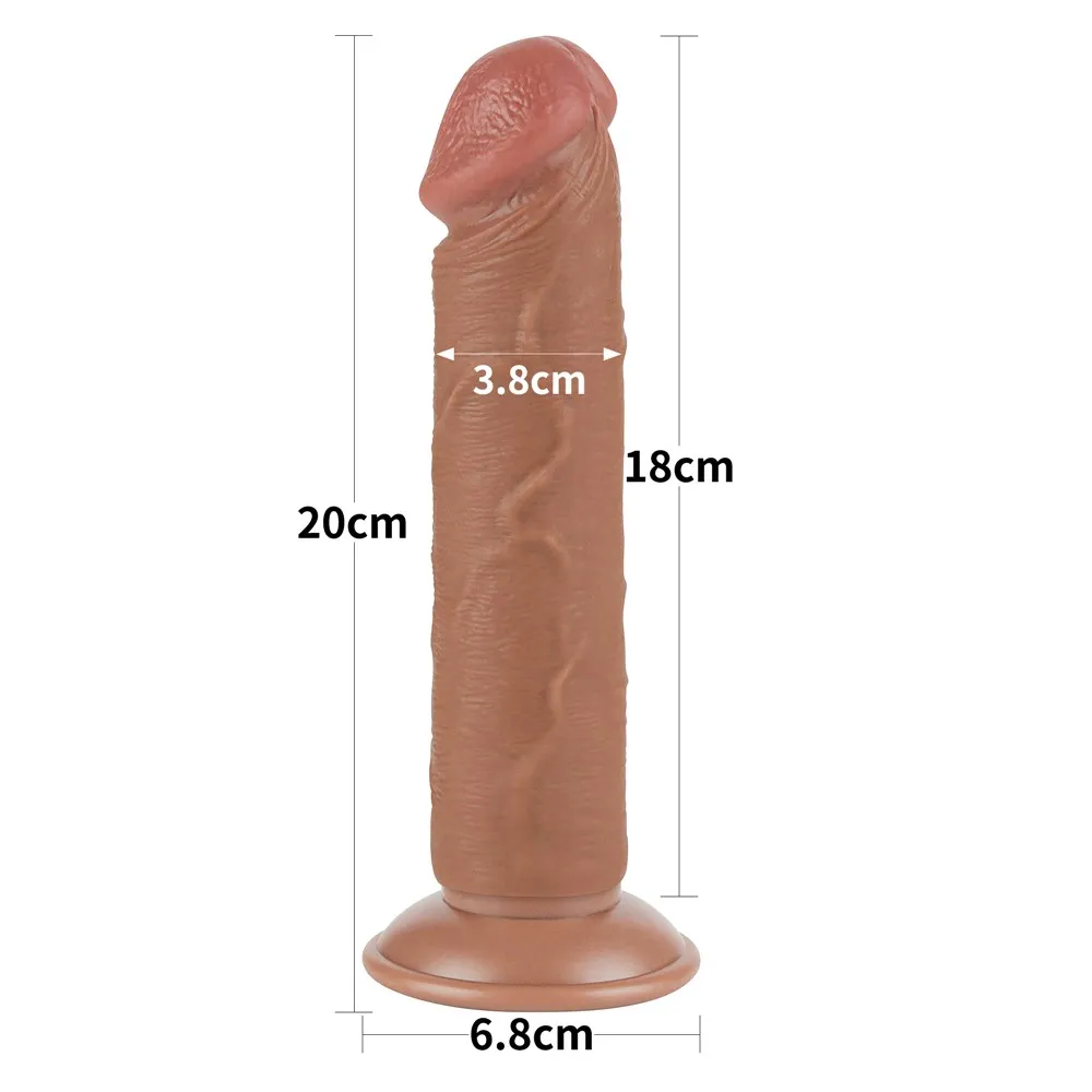 Lovetoy Sliding Skin Dual Layer Dong 8" - Dildo, Brązowy, 20 cm