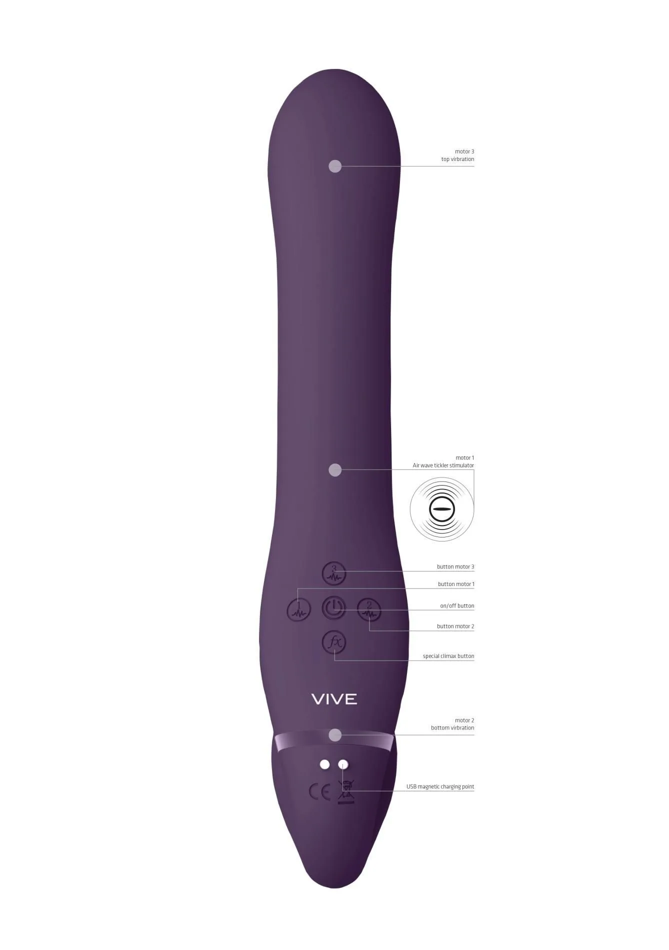 Vive Ai Air Wave Tickle - Strapon, Fioletowy, 23.5 cm