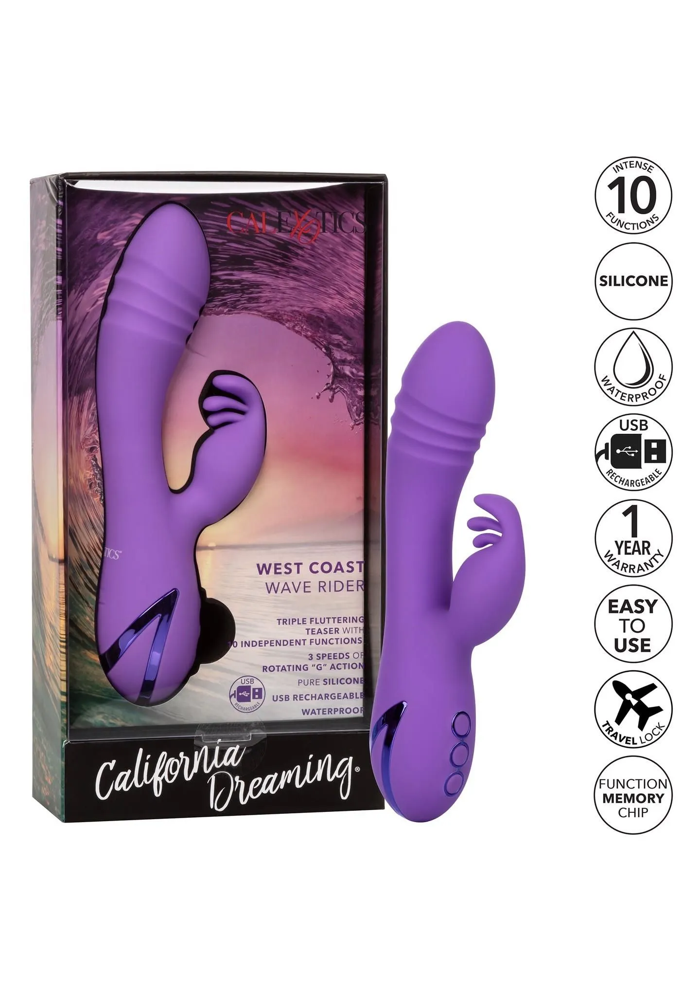Вибратор-кролик Calexotics West Coast Wave Rider, 20.5 см (фиолетовый)