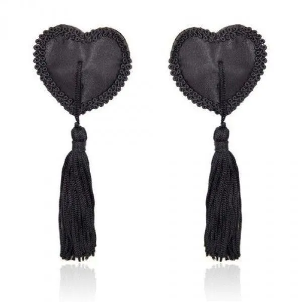 Накладки на соски Toyz4lovers Heart Nipples Tassels (черный)