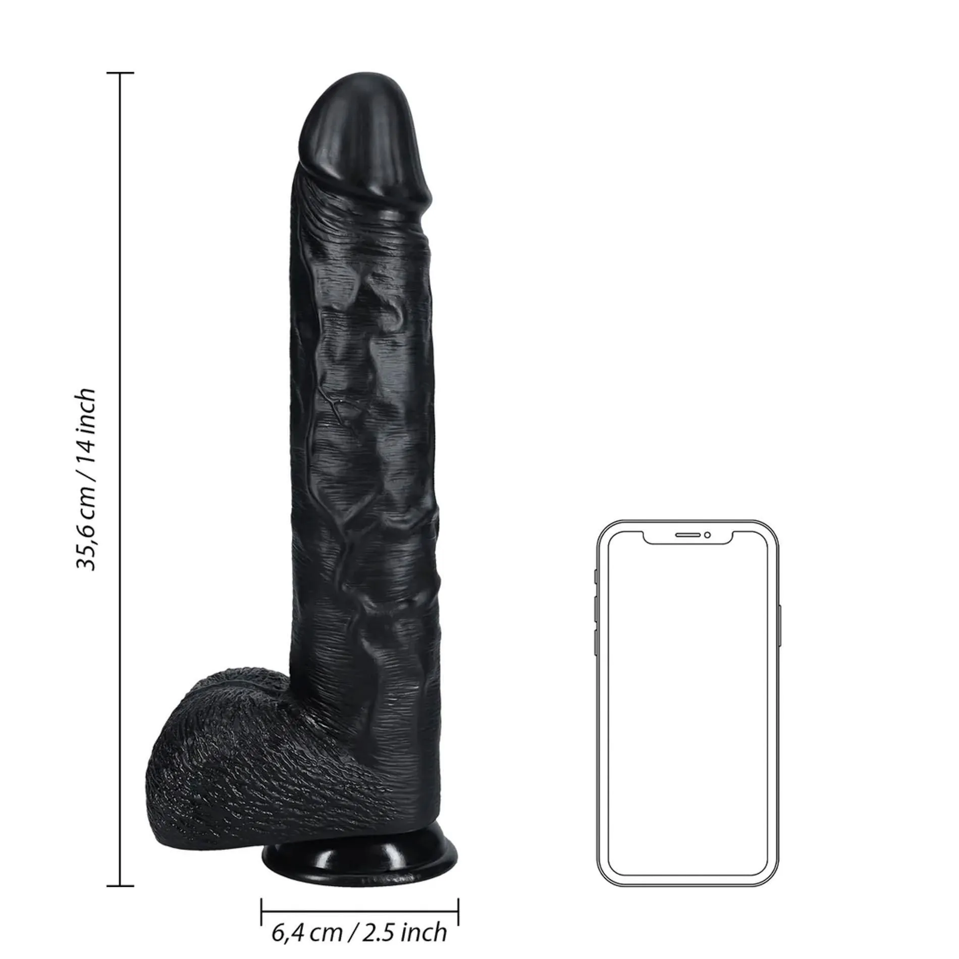 Фаллоимитатор RealRock Straight with Balls, 35.5 см (черный)