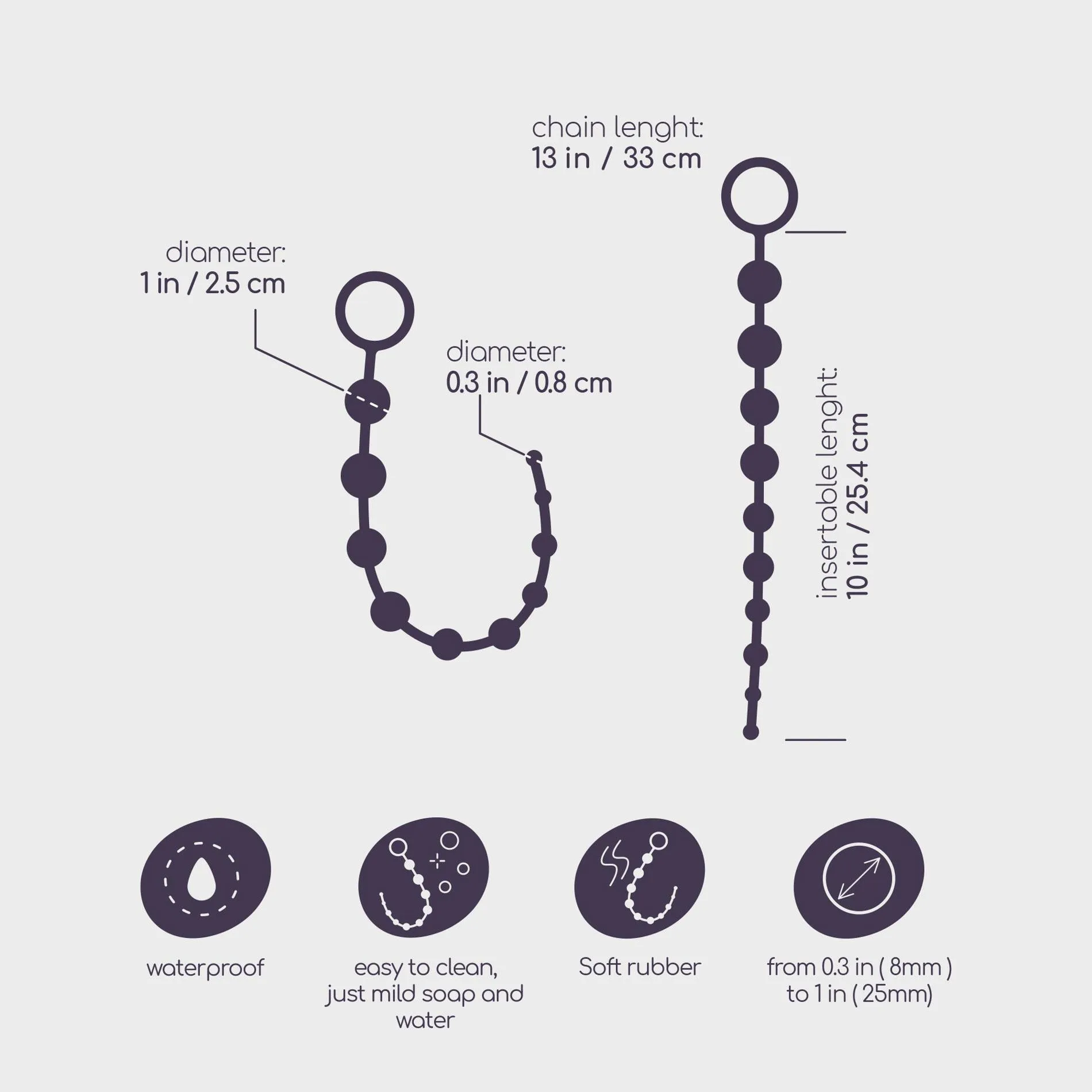 Crushious Bead Anal - Łańcuszek analny, Czarny, 33 cm